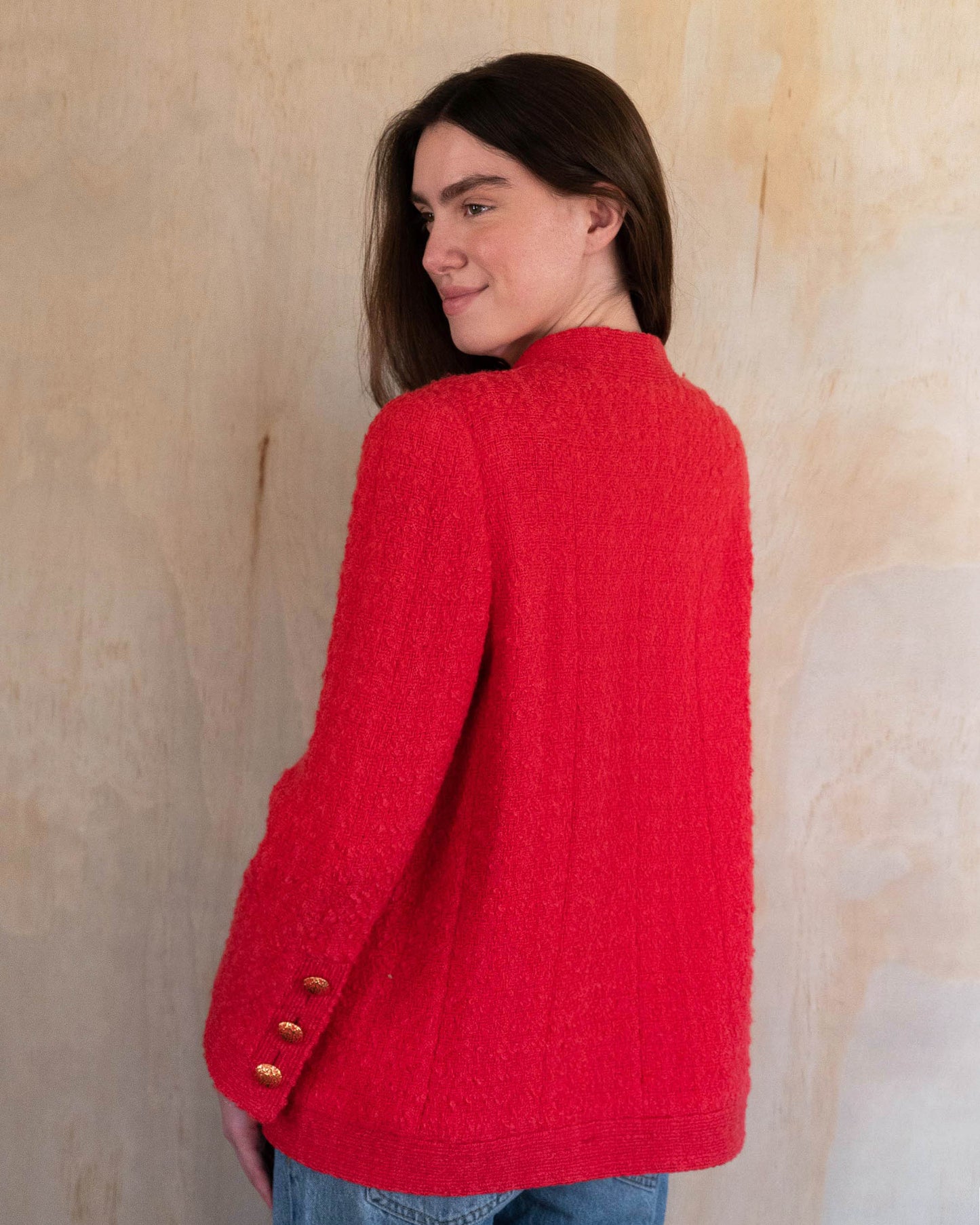 FR42-46 Rare Chanel Haute Couture Fall 1992 Timeless Four Pocket Red Tweed Jacket