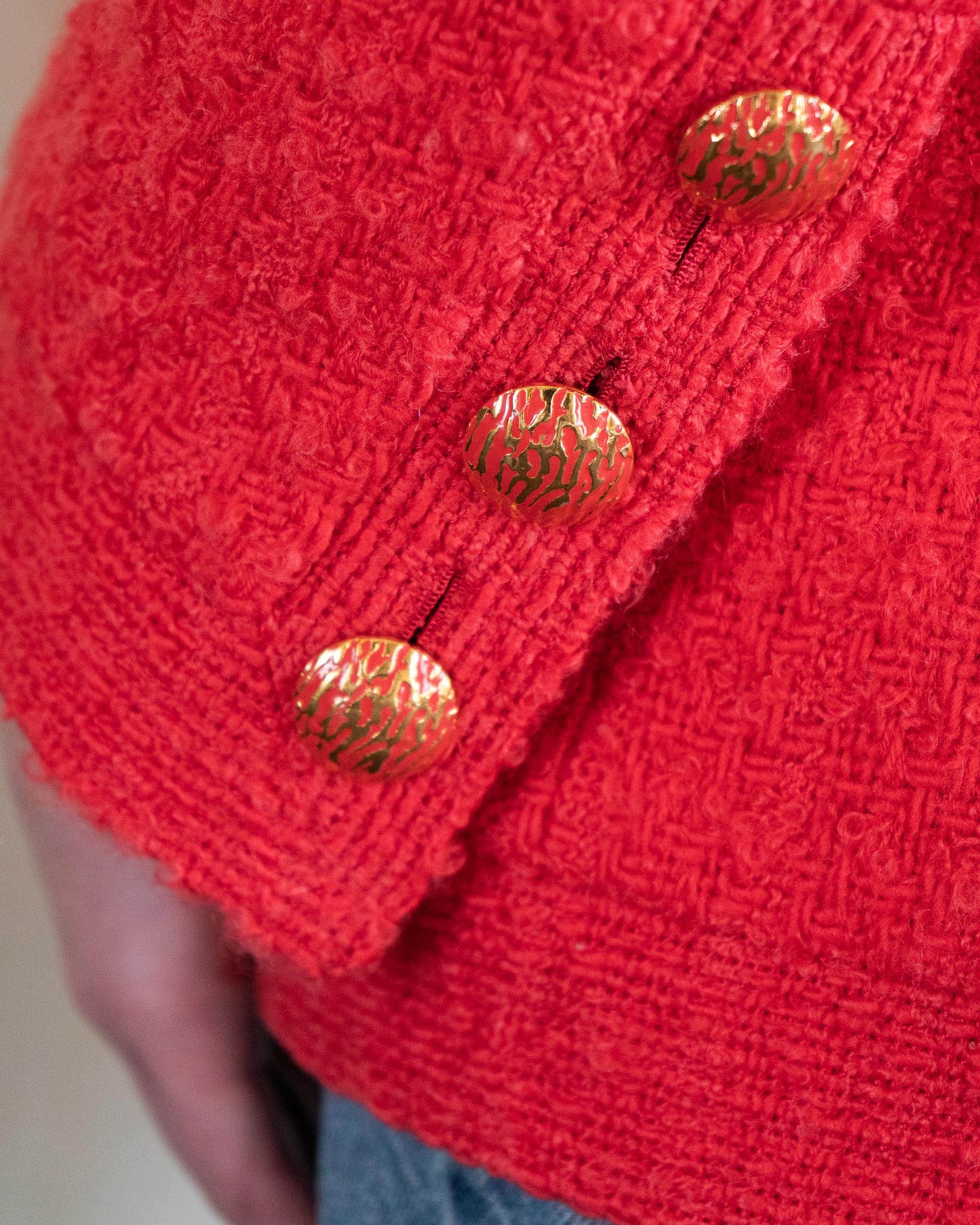 FR42-46 Rare Chanel Haute Couture Fall 1992 Timeless Four Pocket Red Tweed Jacket