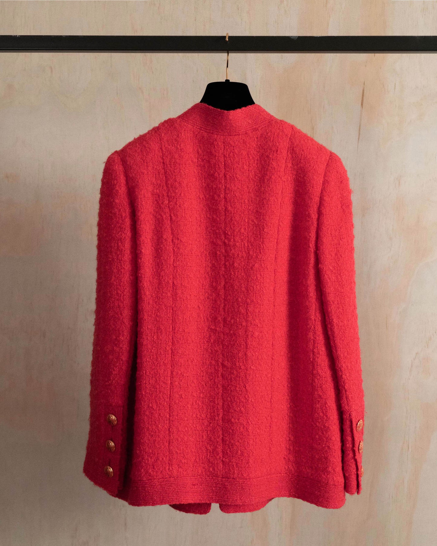 FR42-46 Rare Chanel Haute Couture Fall 1992 Timeless Four Pocket Red Tweed Jacket