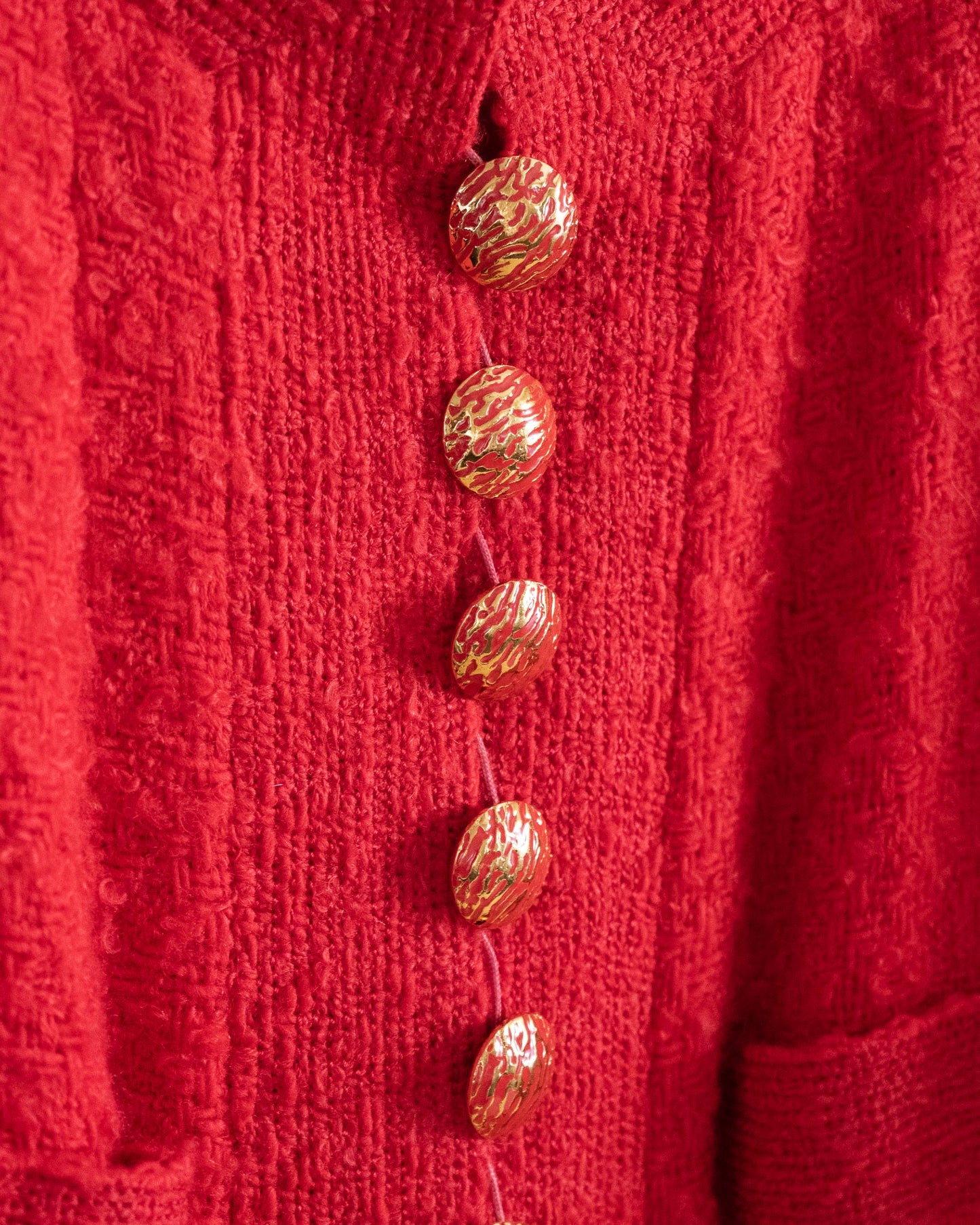 FR42-46 Rare Chanel Haute Couture Fall 1992 Timeless Four Pocket Red Tweed Jacket