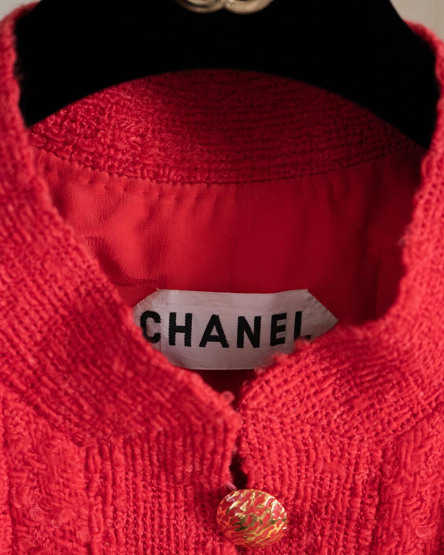 FR42-46 Rare Chanel Haute Couture Fall 1992 Timeless Four Pocket Red Tweed Jacket