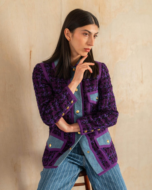 FR34-36 Chanel Fall 1991 Iconic Four Pocket Wool and Denim Jacket