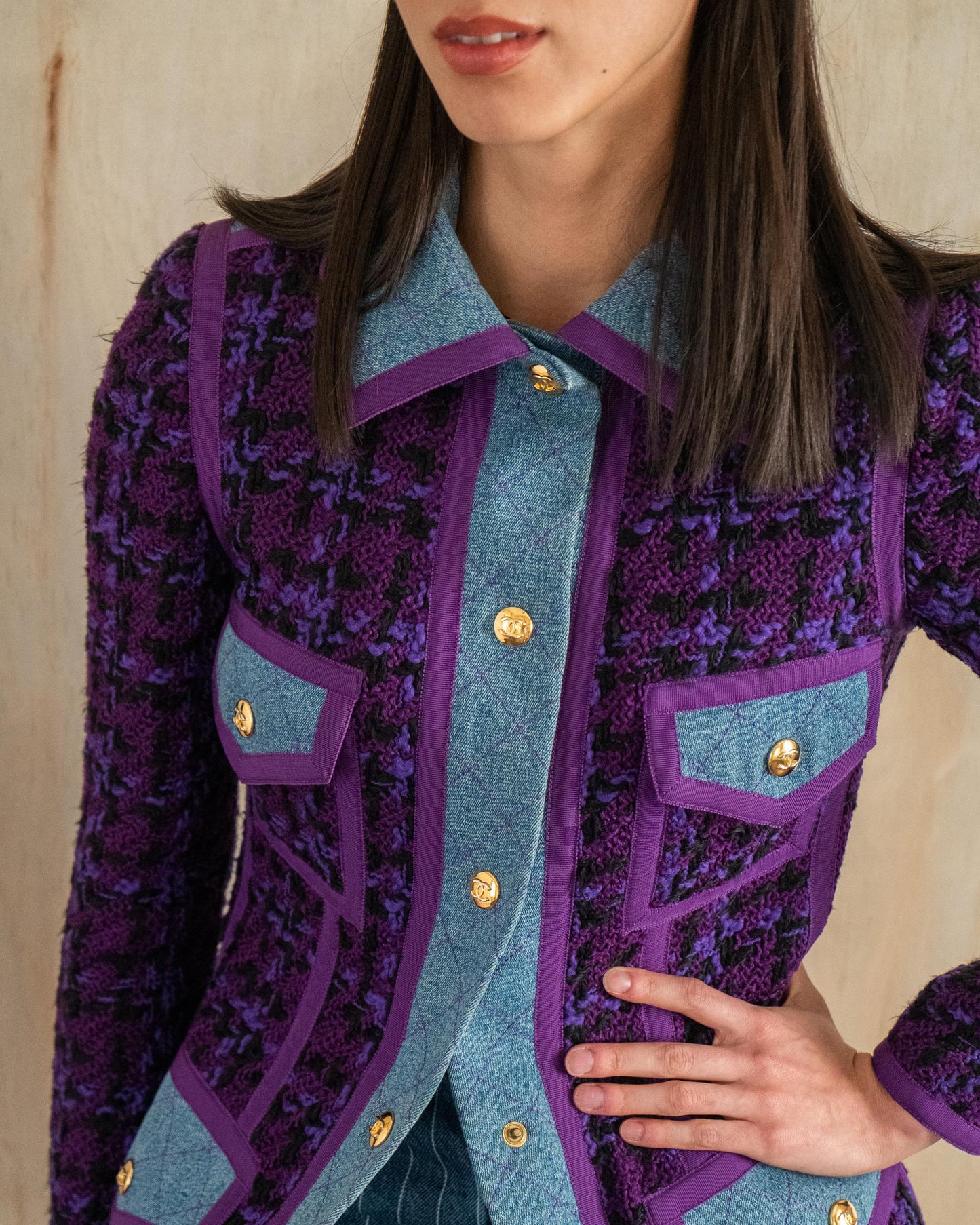FR34-36 Chanel Fall 1991 Iconic Four Pocket Wool and Denim Jacket