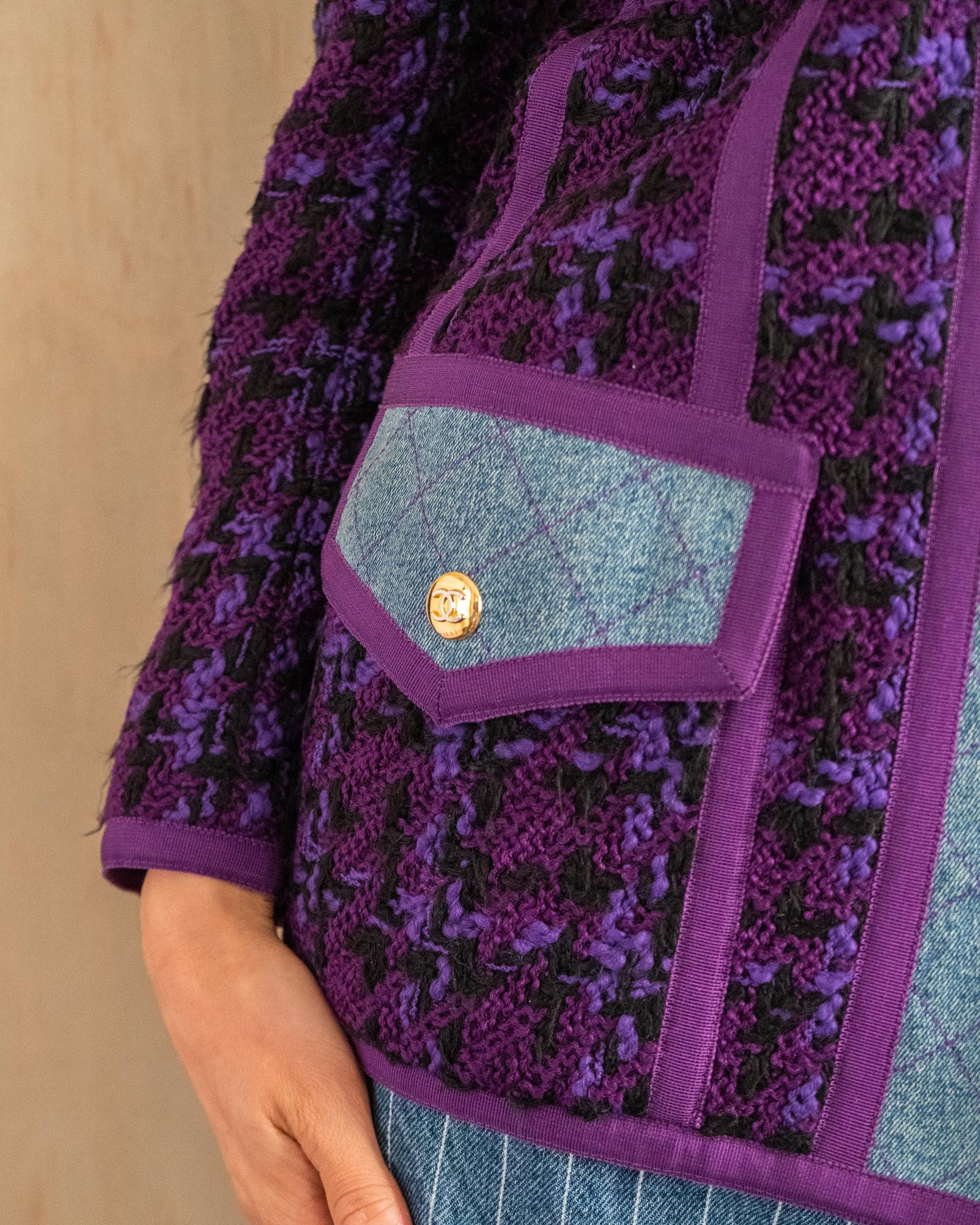 FR34-36 Chanel Fall 1991 Iconic Four Pocket Wool and Denim Jacket