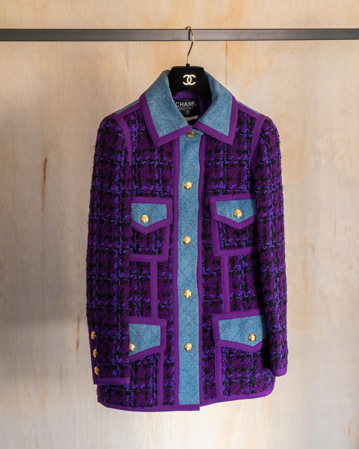 FR34-36 Chanel Fall 1991 Iconic Four Pocket Wool and Denim Jacket