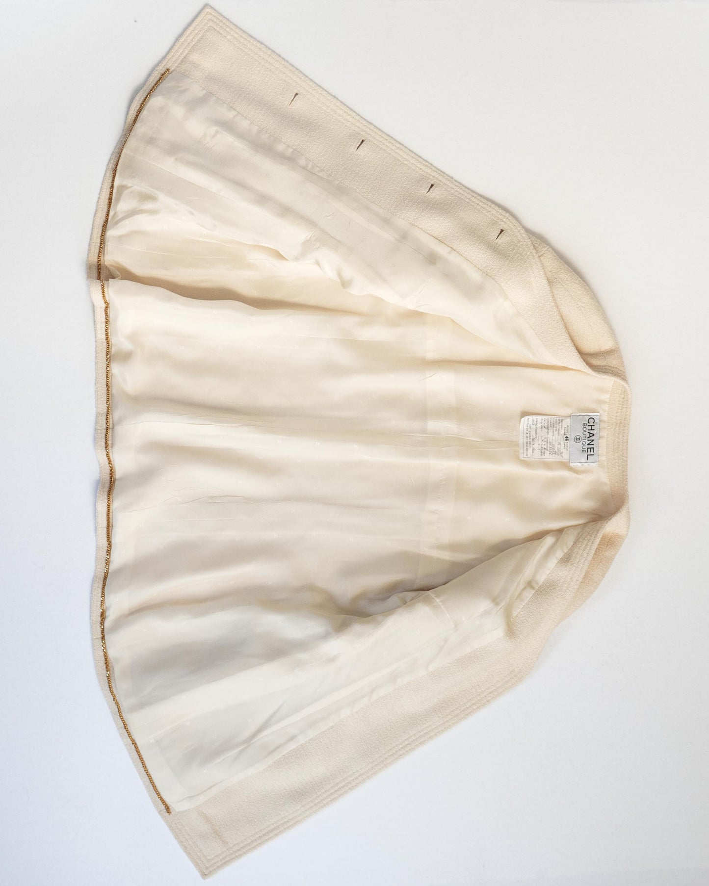 FR36-44 Chanel Spring 1994 Classic Four Pocket Collarless Ivory Wool Tweed Jacket