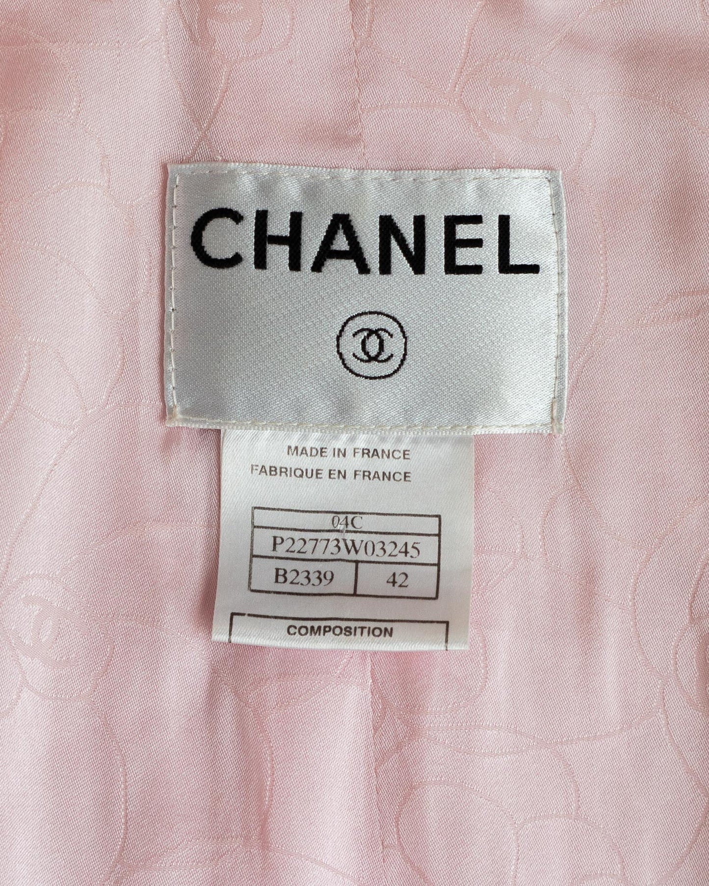 FR36-38 Chanel Cruise 2004 Pink Fantasy Tweed Jacket with Ice Cream Print Silk Trim