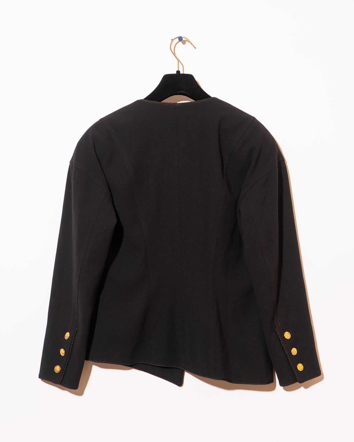 FR36-38 Chanel Spring 1987 Three Pocket Asymmetrical Cut Black Jacket