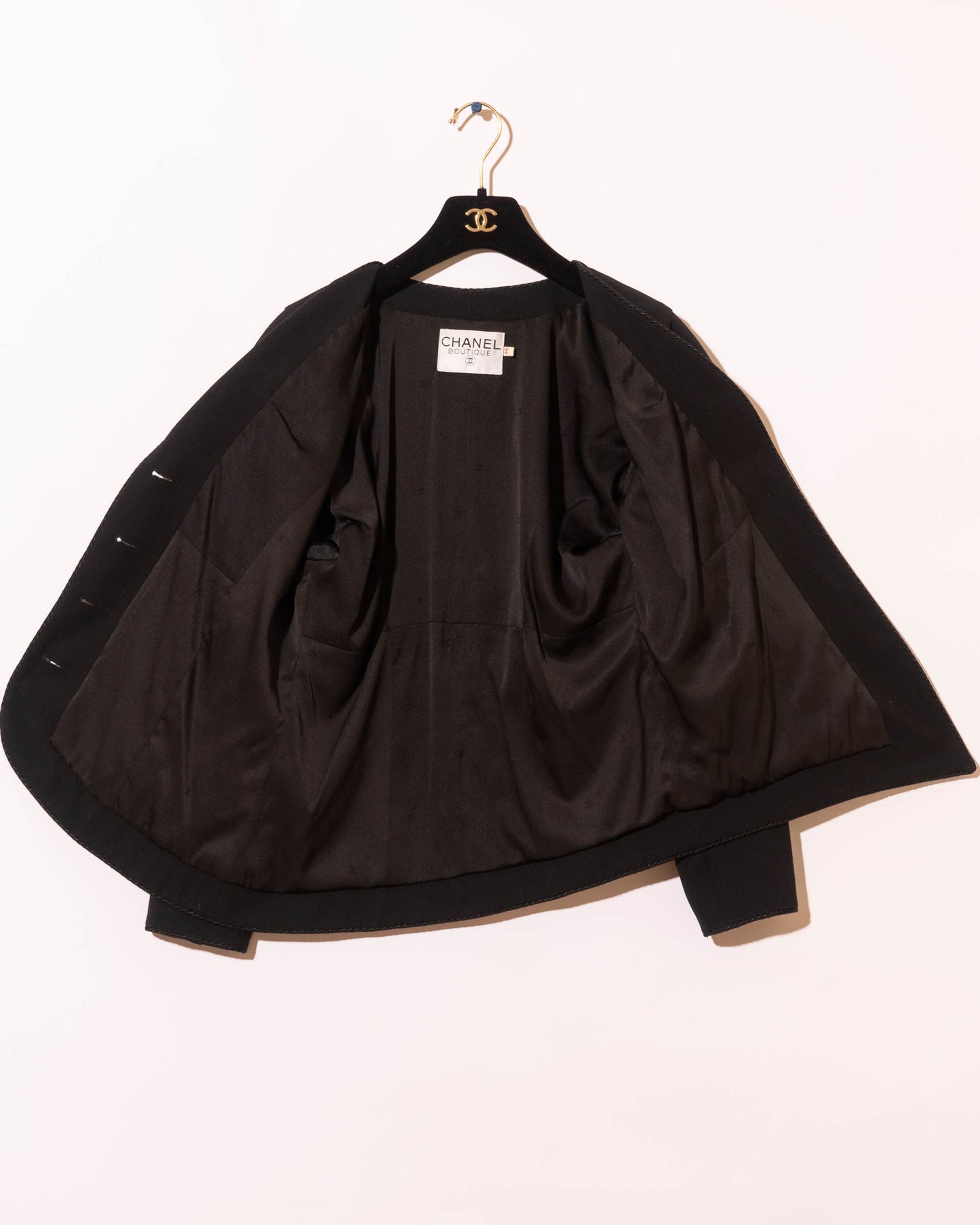 FR36-38 Chanel Spring 1987 Three Pocket Asymmetrical Cut Black Jacket