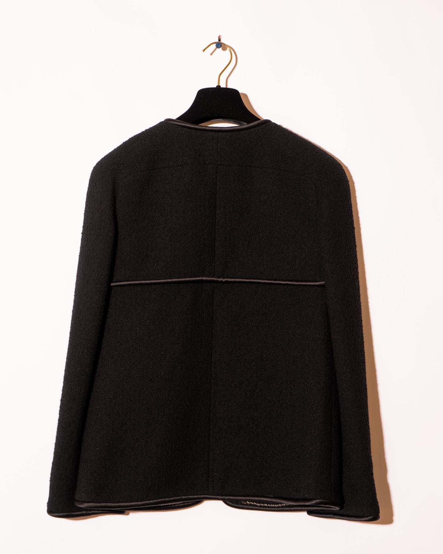 FR36-38 Chanel Pre-Fall 2015 Two Collarless Two Pocket Black Wool Tweed Jacket