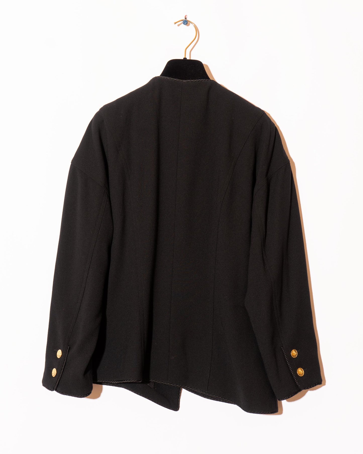 FR40-42 Chanel Spring 1987 Three Pocket Asymmetric Black Wool Jacket