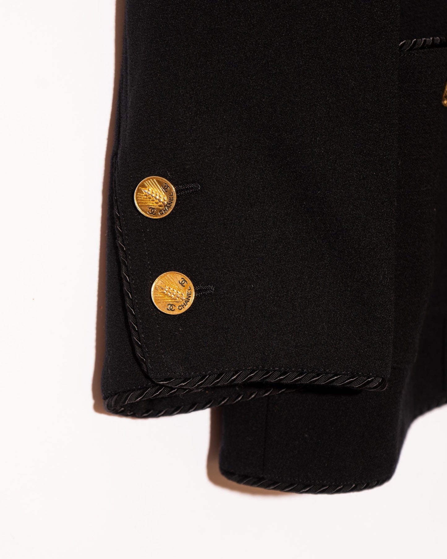 FR40-42 Chanel Spring 1987 Three Pocket Asymmetric Black Wool Jacket