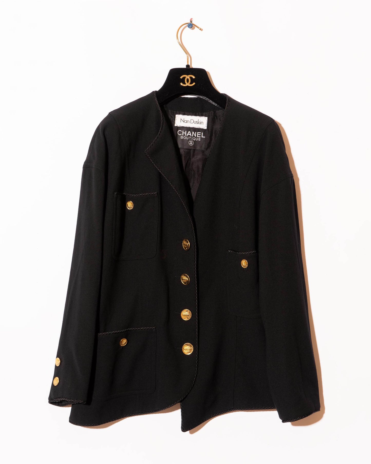 FR40-42 Chanel Spring 1987 Three Pocket Asymmetric Black Wool Jacket