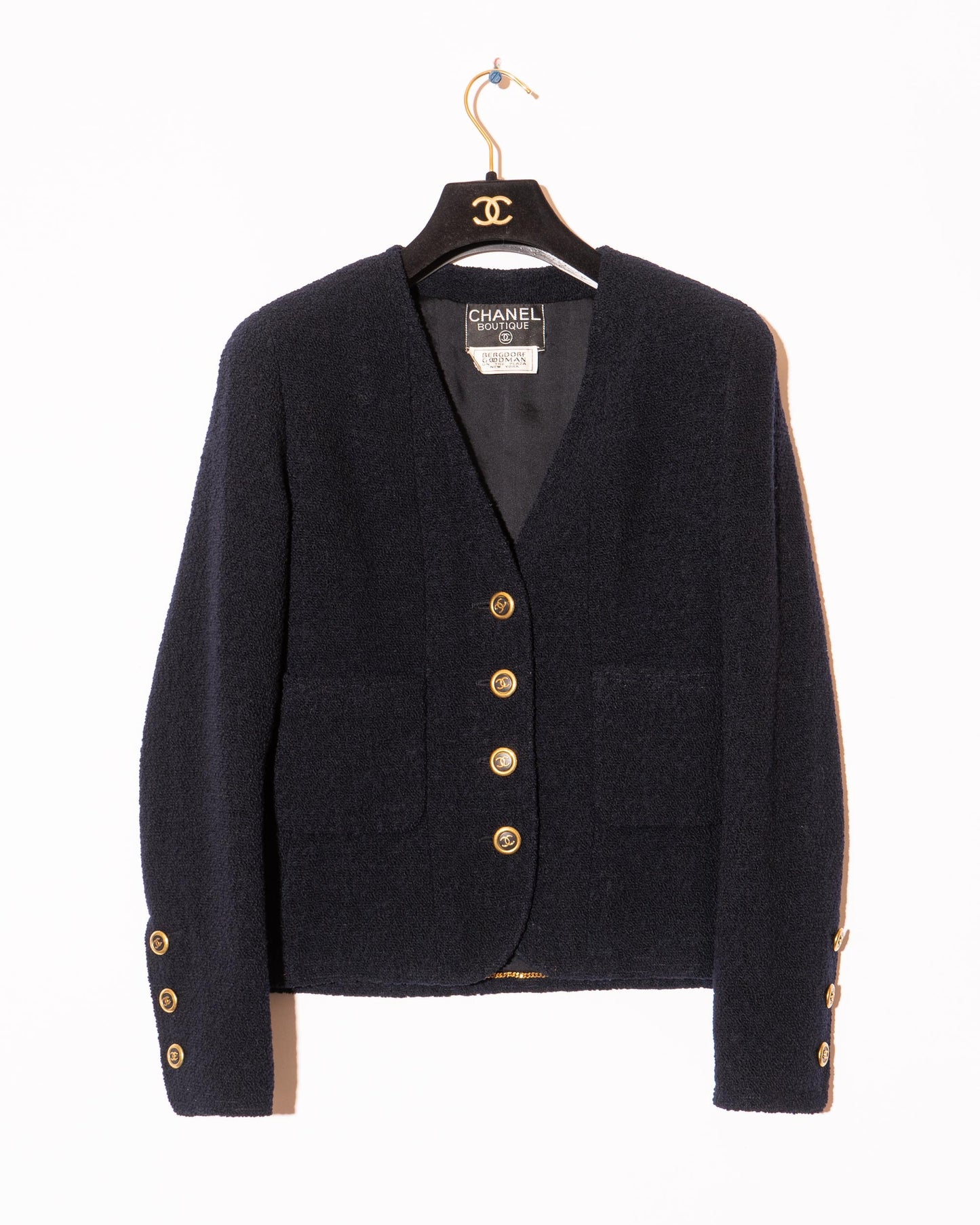 FR34-36 Chanel Spring 1993 Two Pocket Navy Tweed Boucle Jacket