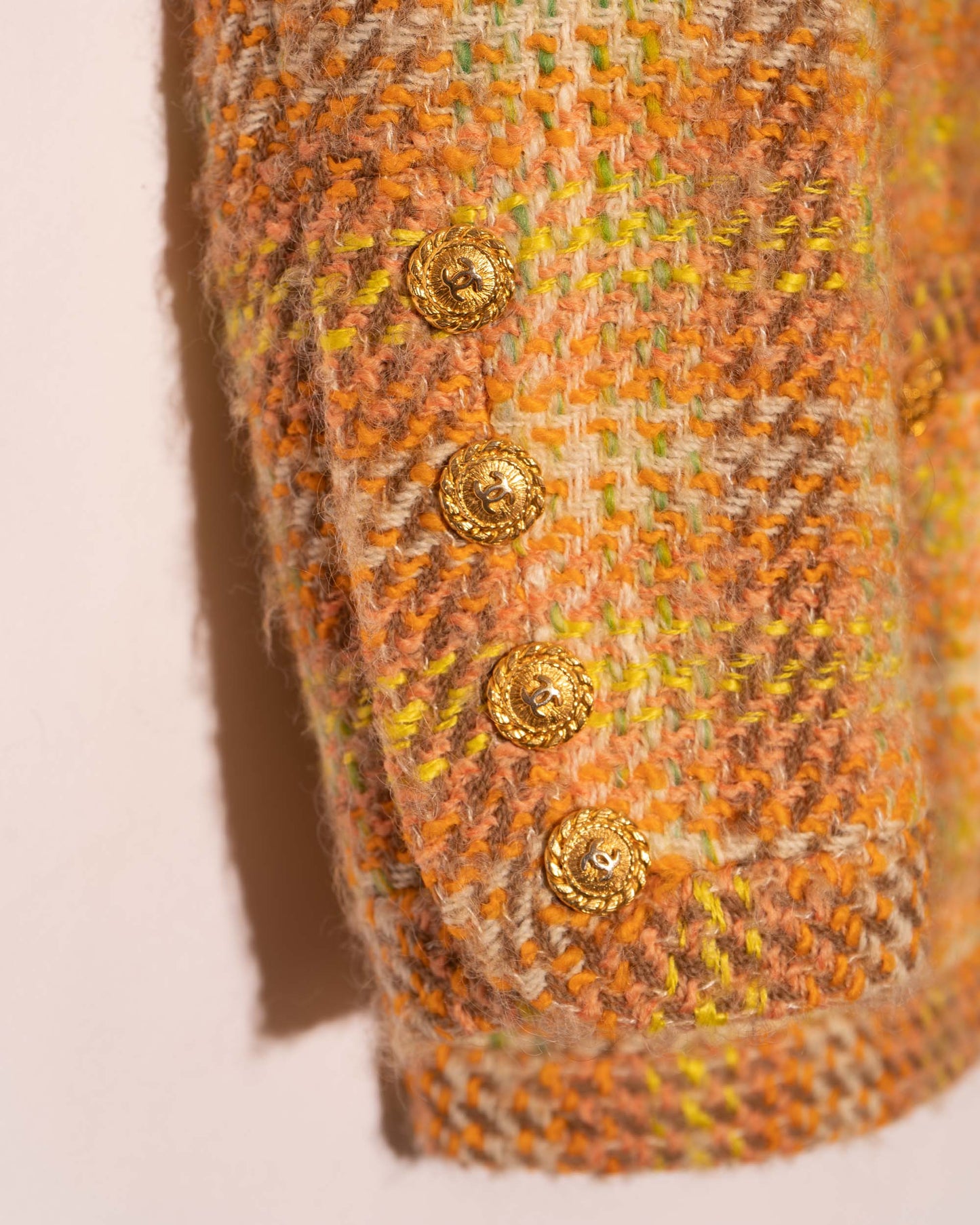 FR36-38 Chanel Fall 1989 Two Pocket Collarless Multicolor Wool Tweed Jacket