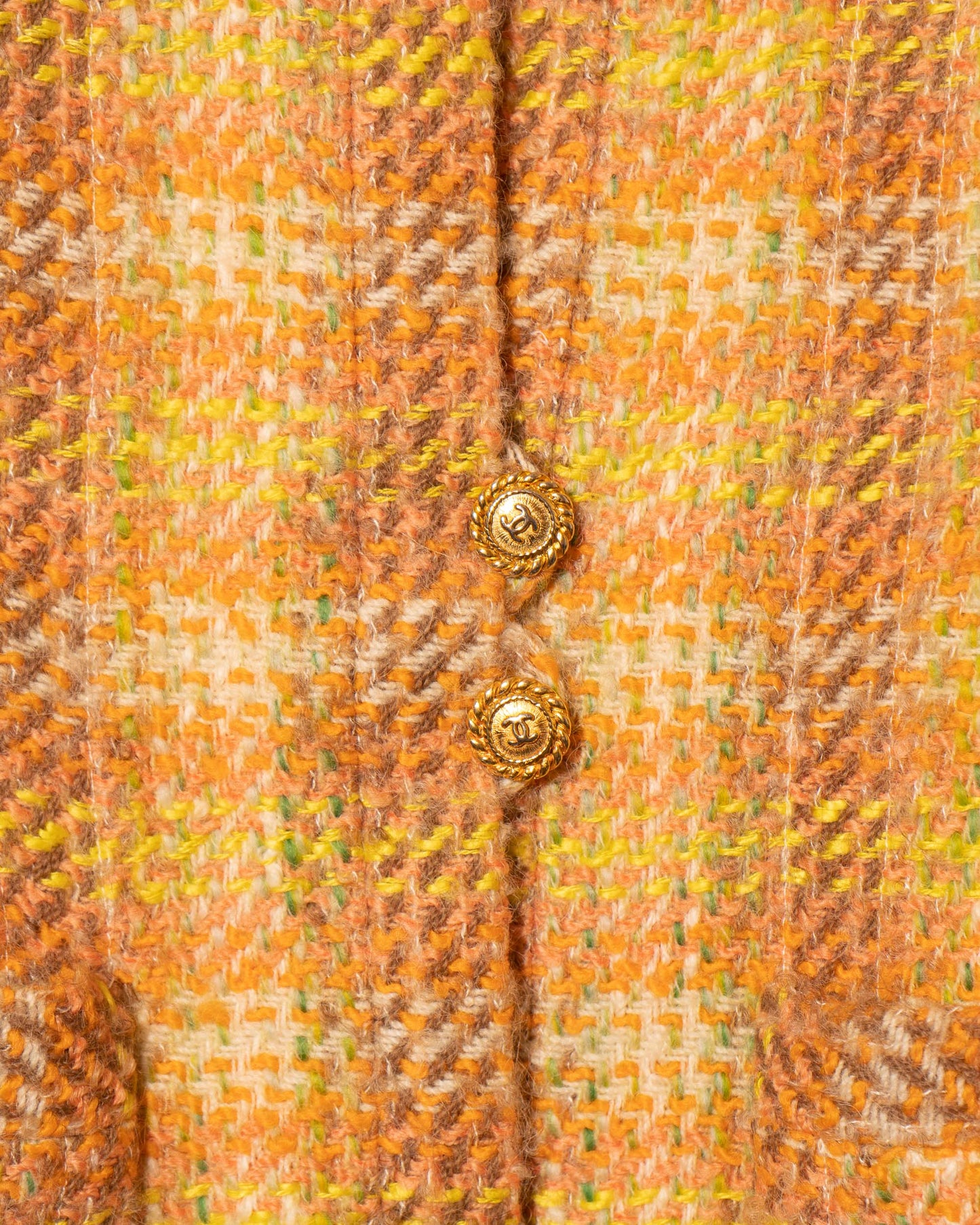 FR36-38 Chanel Fall 1989 Two Pocket Collarless Multicolor Wool Tweed Jacket