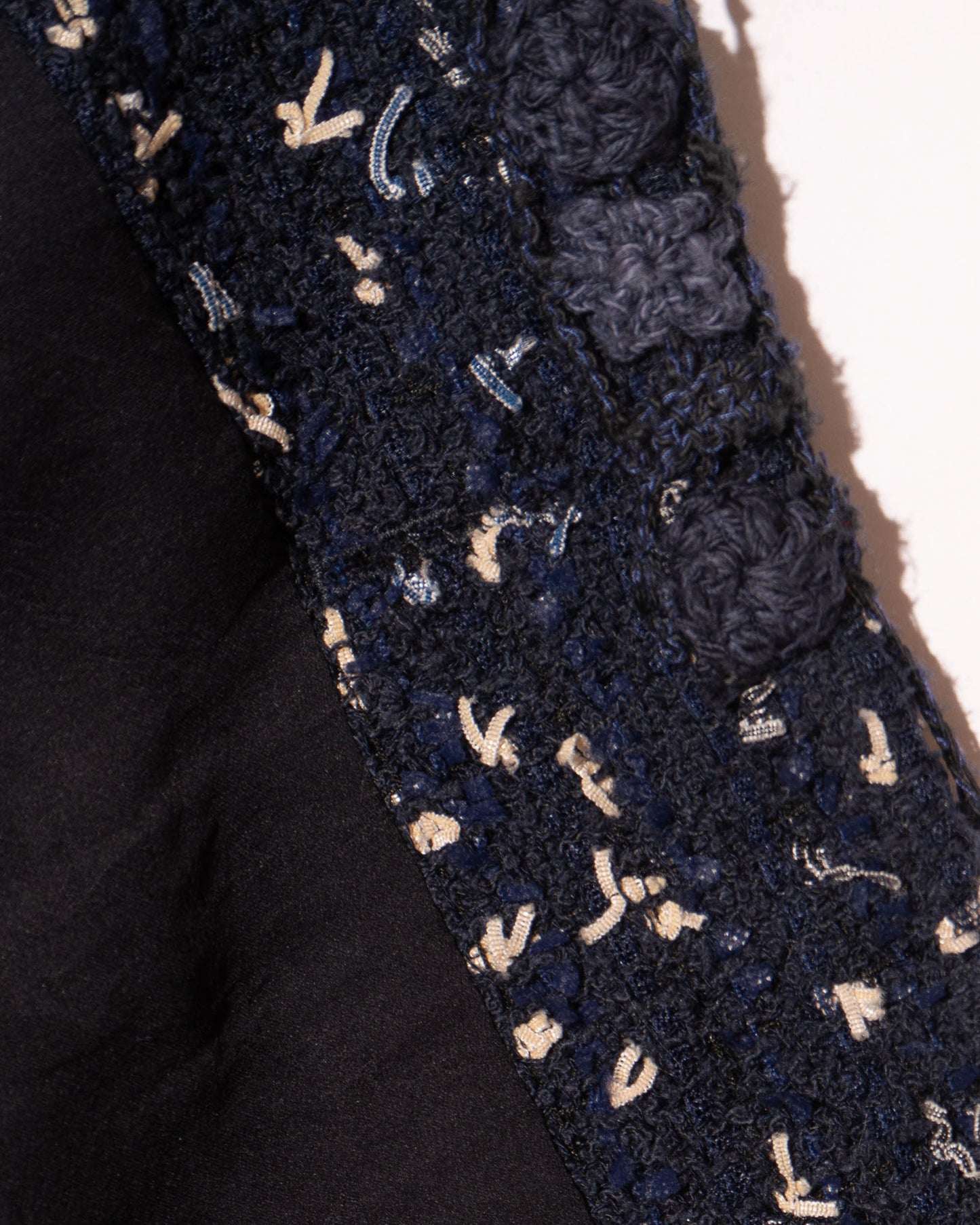 FR38-40 Chanel Cruise 2011 Navy Fantasy Tweed Jacket with Textured Trim, CC Buttons, and Four Front Pockets