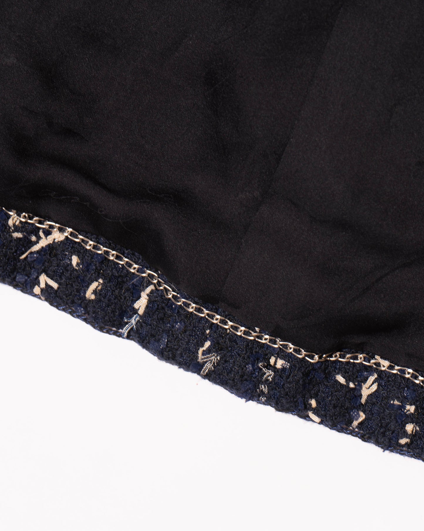 FR38-40 Chanel Cruise 2011 Navy Fantasy Tweed Jacket with Textured Trim, CC Buttons, and Four Front Pockets