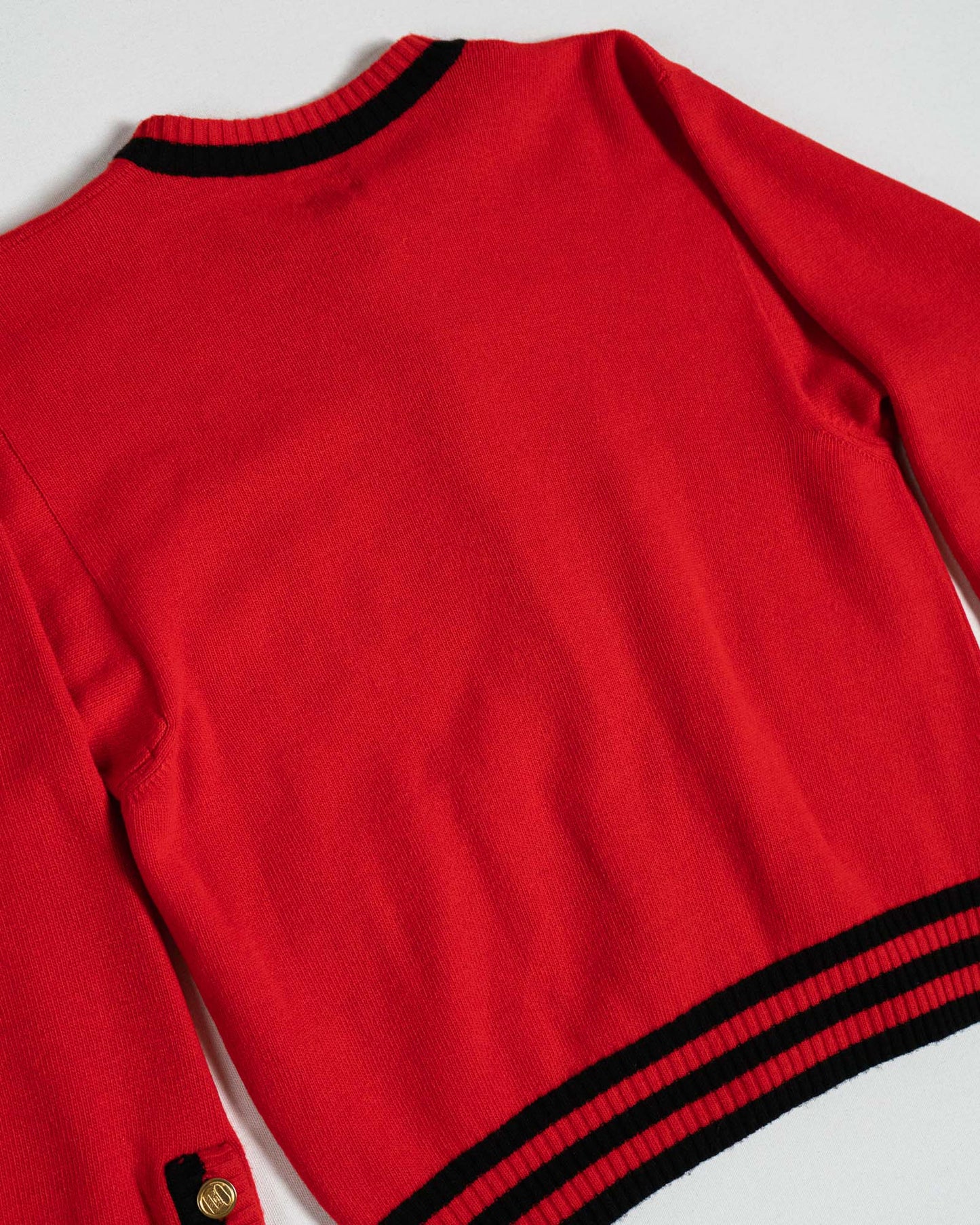 FR36-38 Chanel Fall 1987 Two Pocket Red and Black Cashmere Cardigan