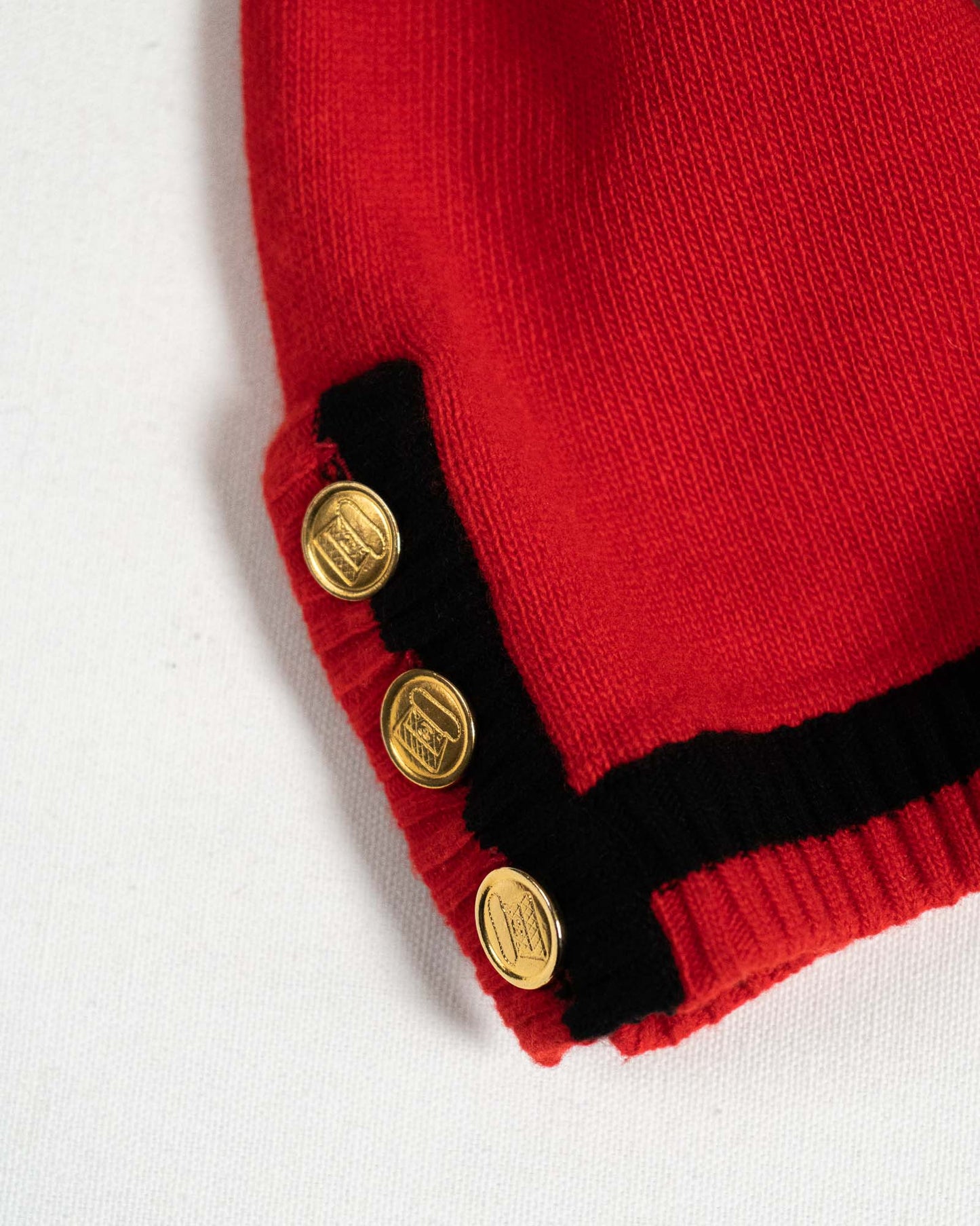 FR36-38 Chanel Fall 1987 Two Pocket Red and Black Cashmere Cardigan