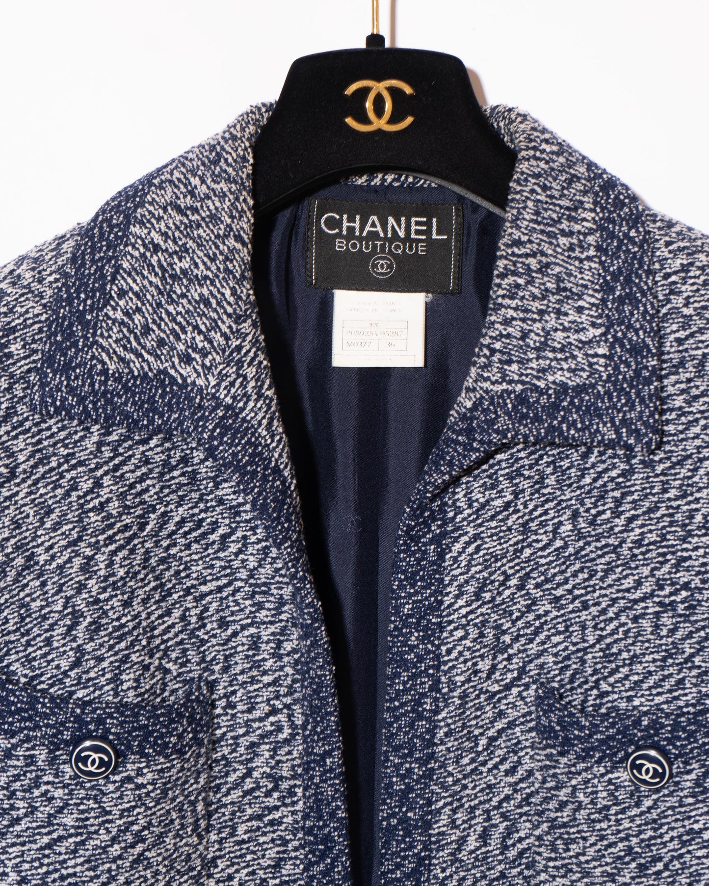 FR36-38 Chanel Cruise 1997 Four Pocket Melange Effect Navy Tweed Jacket