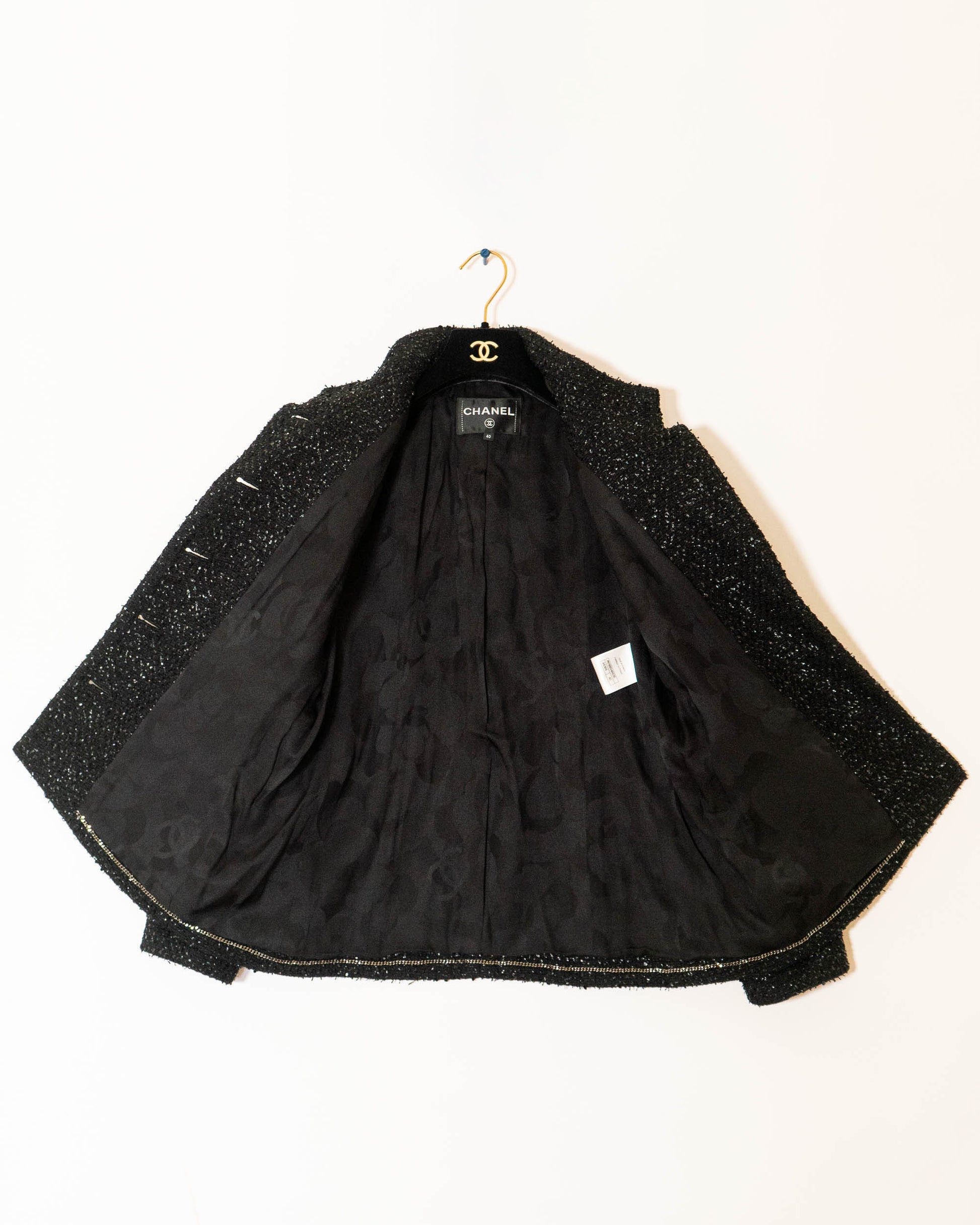 FR38-40 Chanel Spring 2019 High Collar Two Pocket Black Shimmering Fantasy Tweed Jacket - Vintage Chanel Jacket -   - Rarchive.