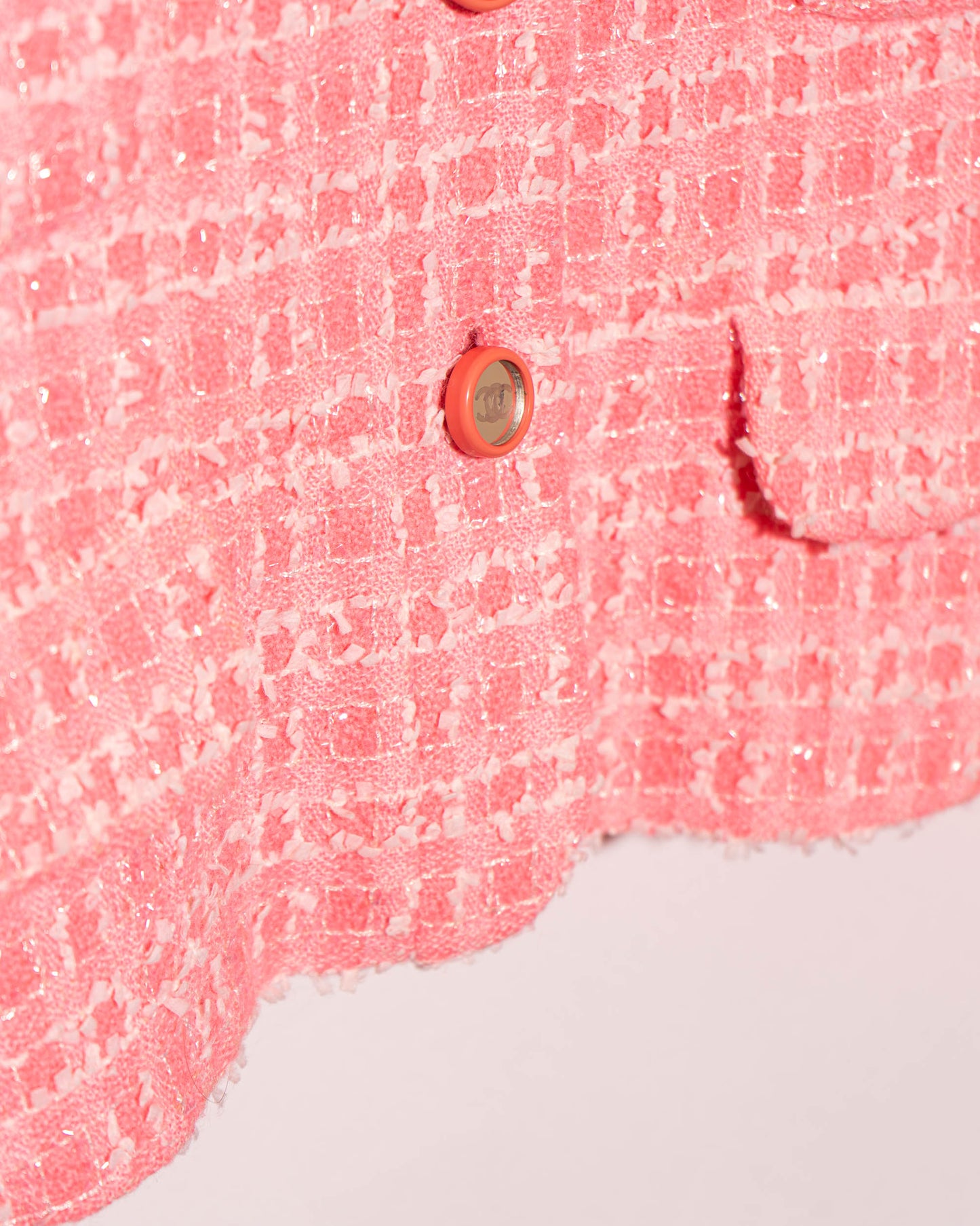 FR34-36 Rare Chanel Cruise 1995 Mirror Center Button Four Pocket Pink Fantasy Tweed Jacket