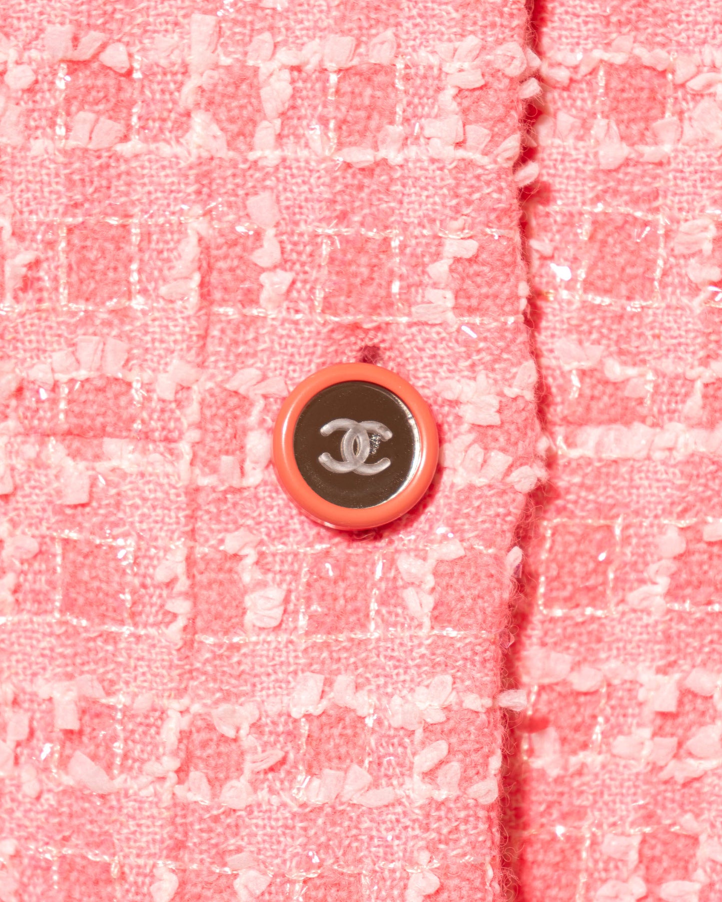 FR34-36 Rare Chanel Cruise 1995 Mirror Center Button Four Pocket Pink Fantasy Tweed Jacket