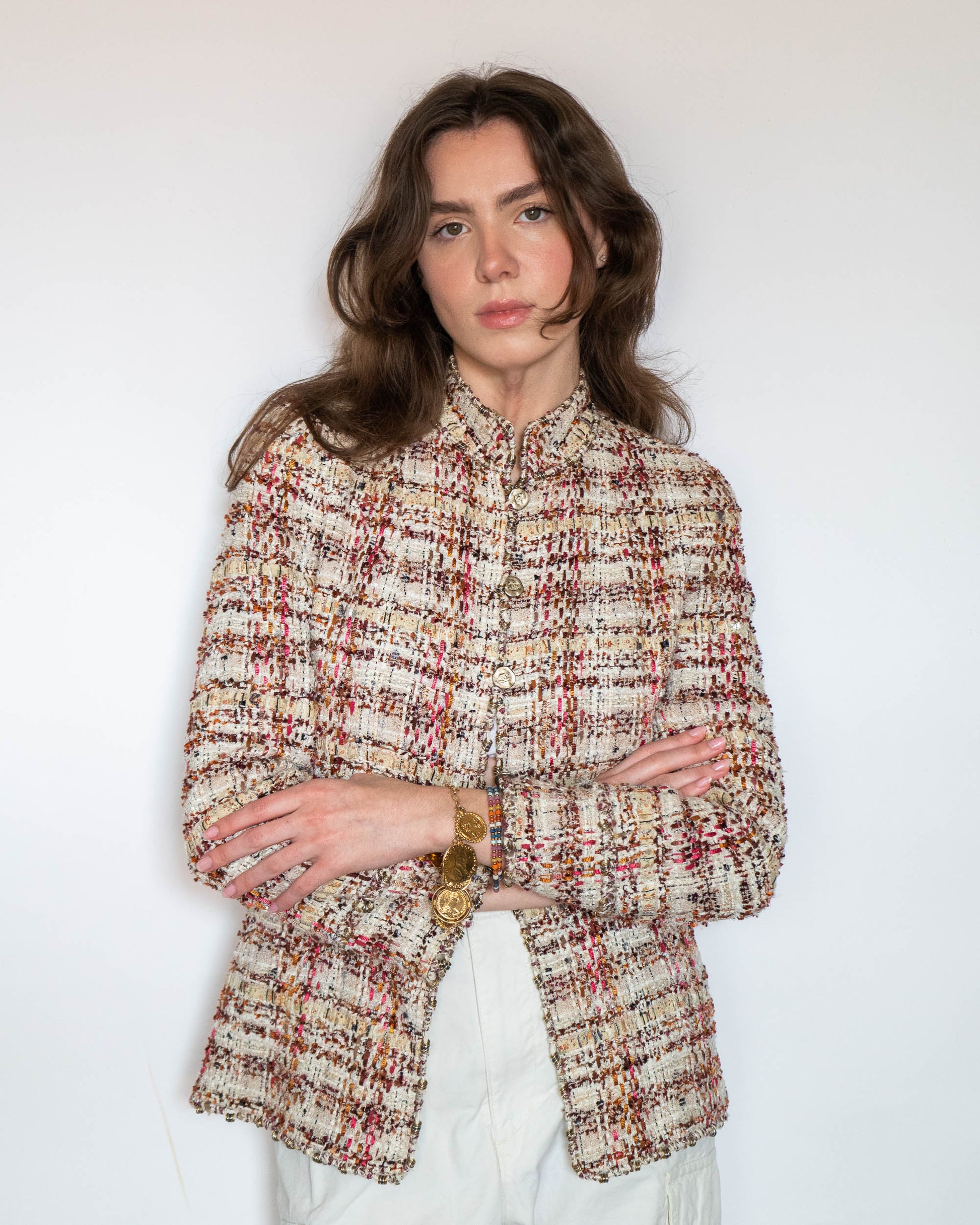 FR36-38 Chanel Spring 2006 High Collar Two Pocket Fantasy Tweed Jacket - Vintage Chanel Jacket -   - Rarchive.