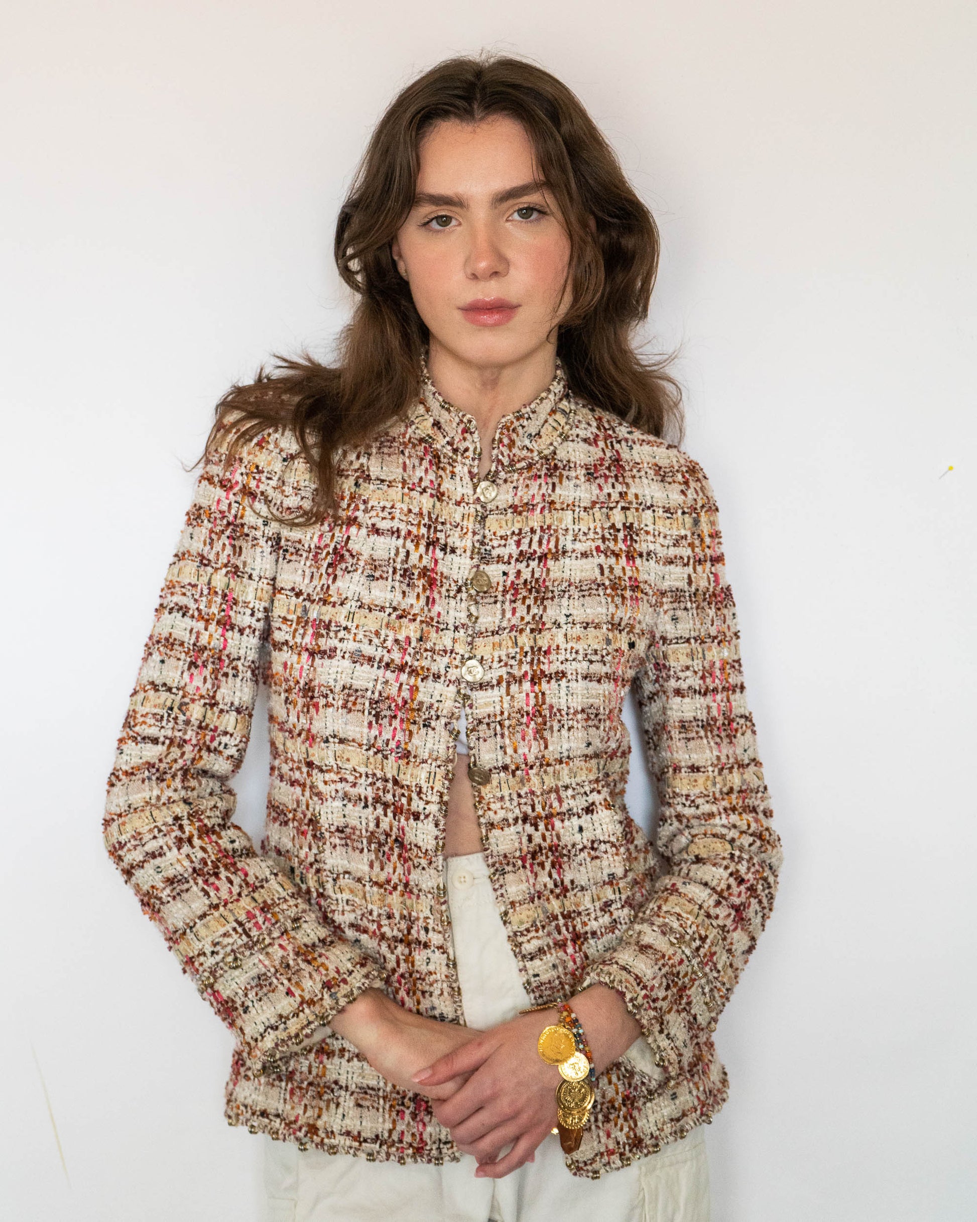 FR36-38 Chanel Spring 2006 High Collar Two Pocket Fantasy Tweed Jacket - Vintage Chanel Jacket -   - Rarchive.