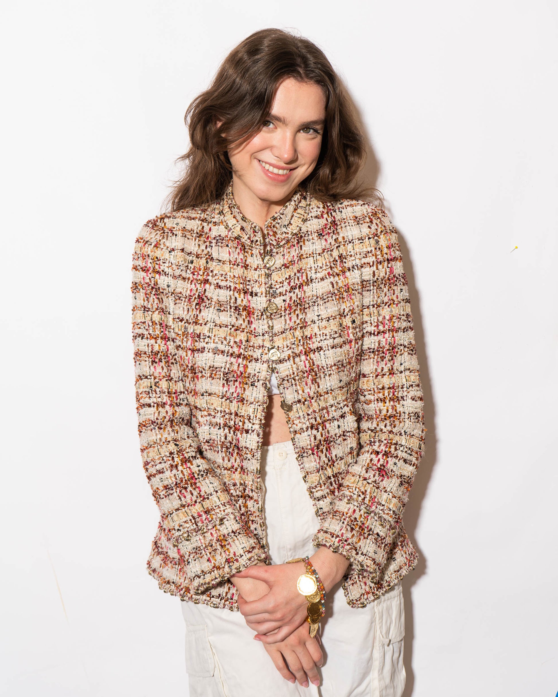 FR36-38 Chanel Spring 2006 High Collar Two Pocket Fantasy Tweed Jacket - Vintage Chanel Jacket -   - Rarchive.