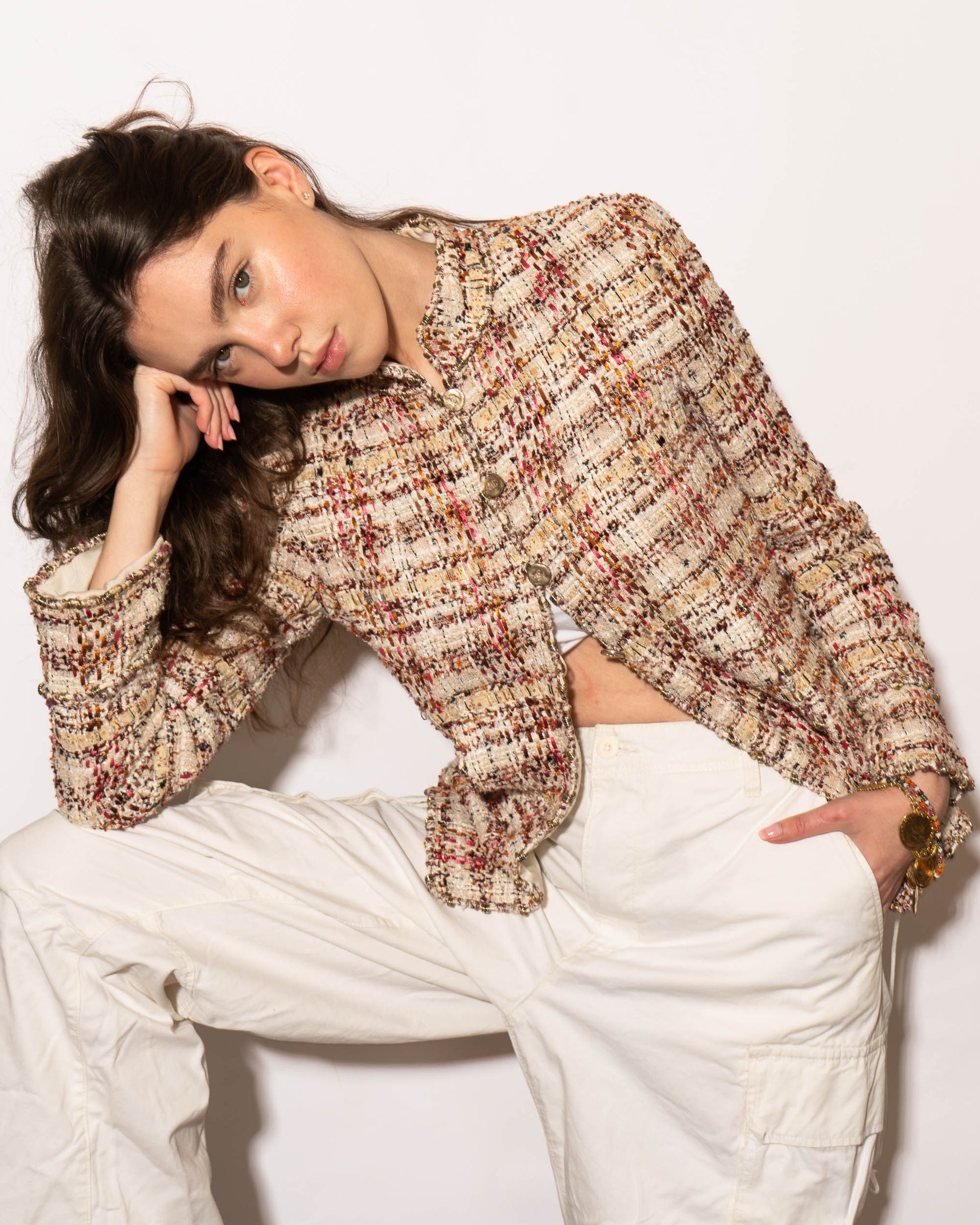 FR36-38 Chanel Spring 2006 High Collar Two Pocket Fantasy Tweed Jacket - Vintage Chanel Jacket -   - Rarchive.