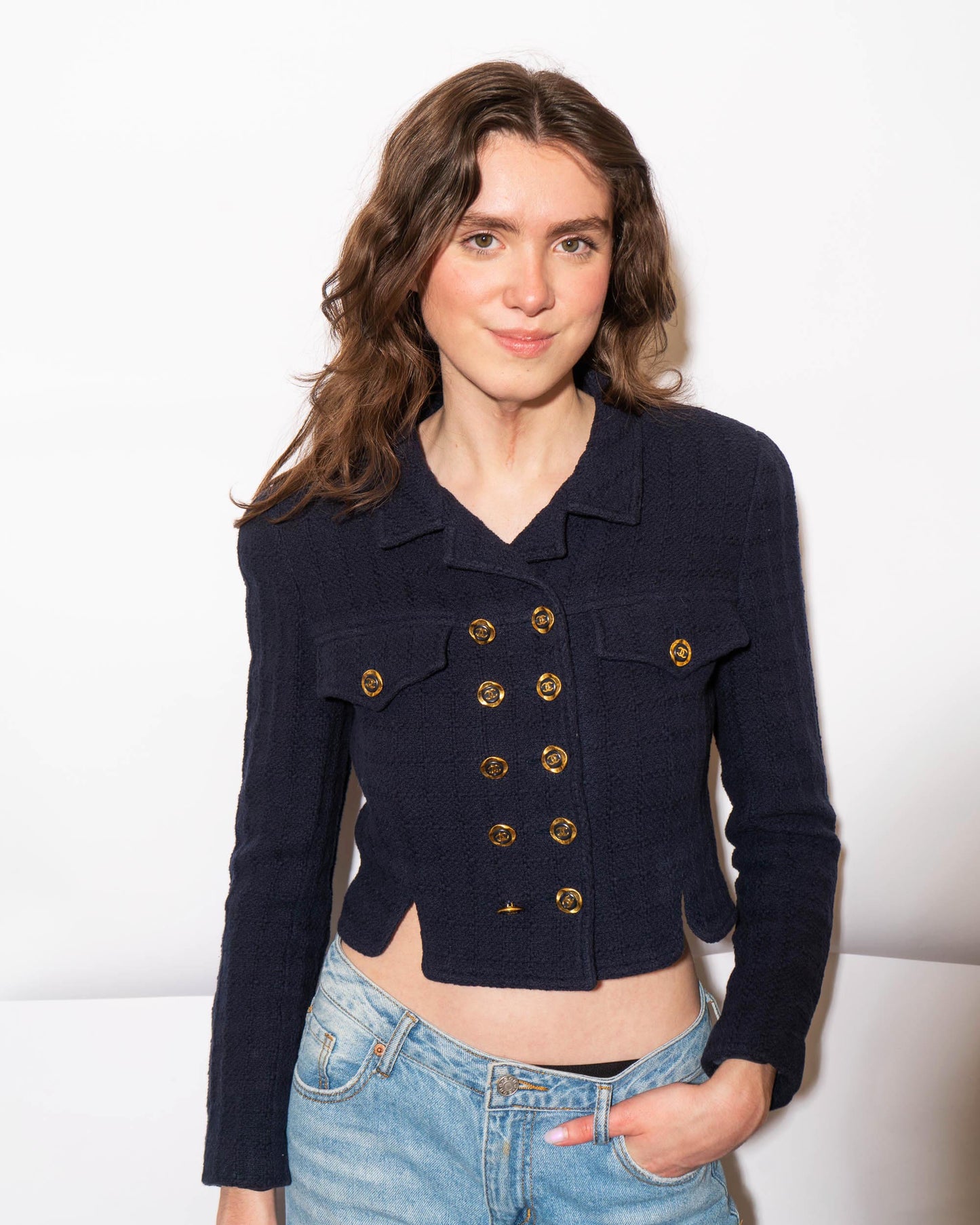 FR36 Chanel Cruise 1994 Double Breasted Cropped Cut Cotton Tweed Jacket