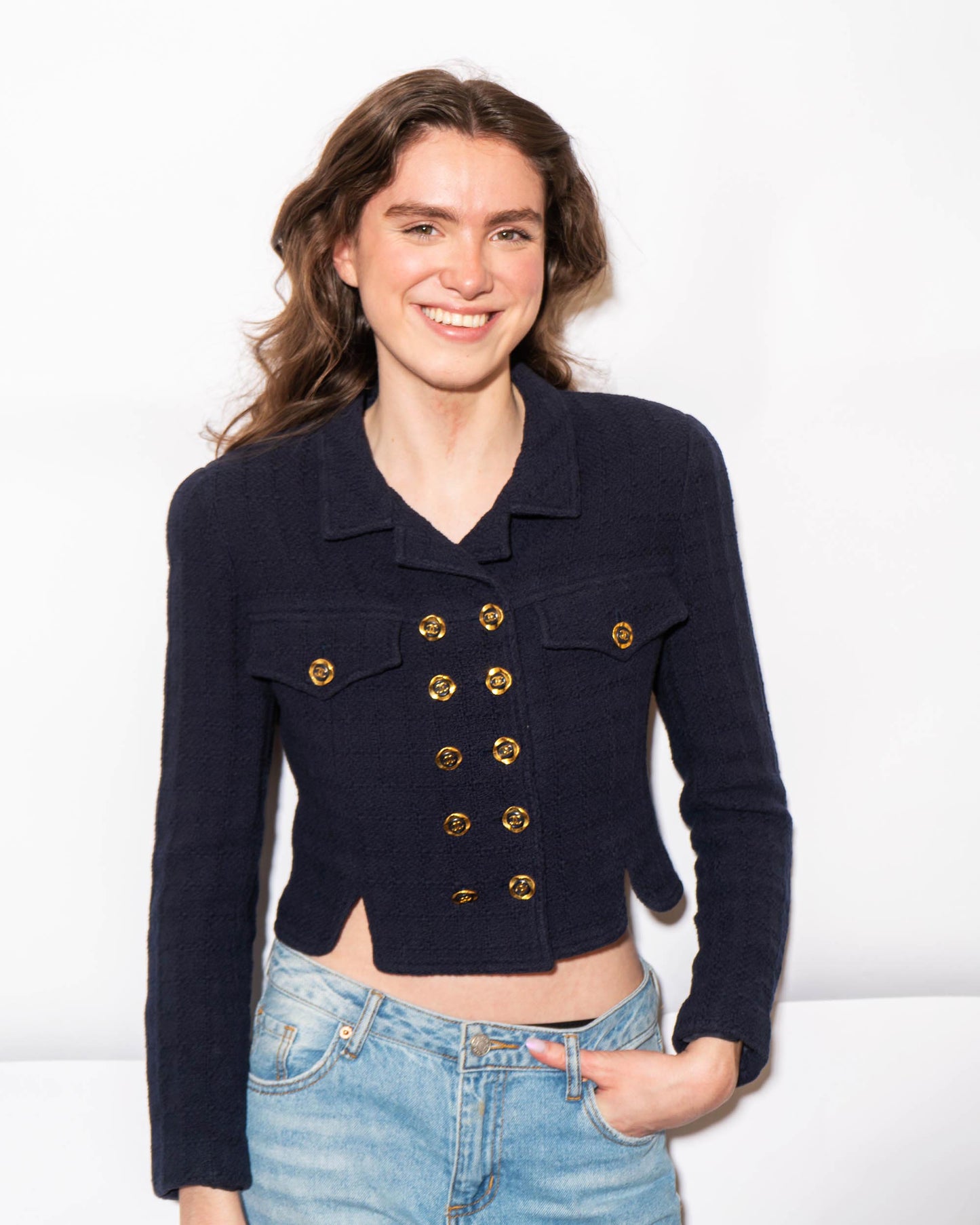 FR36 Chanel Cruise 1994 Double Breasted Cropped Cut Cotton Tweed Jacket