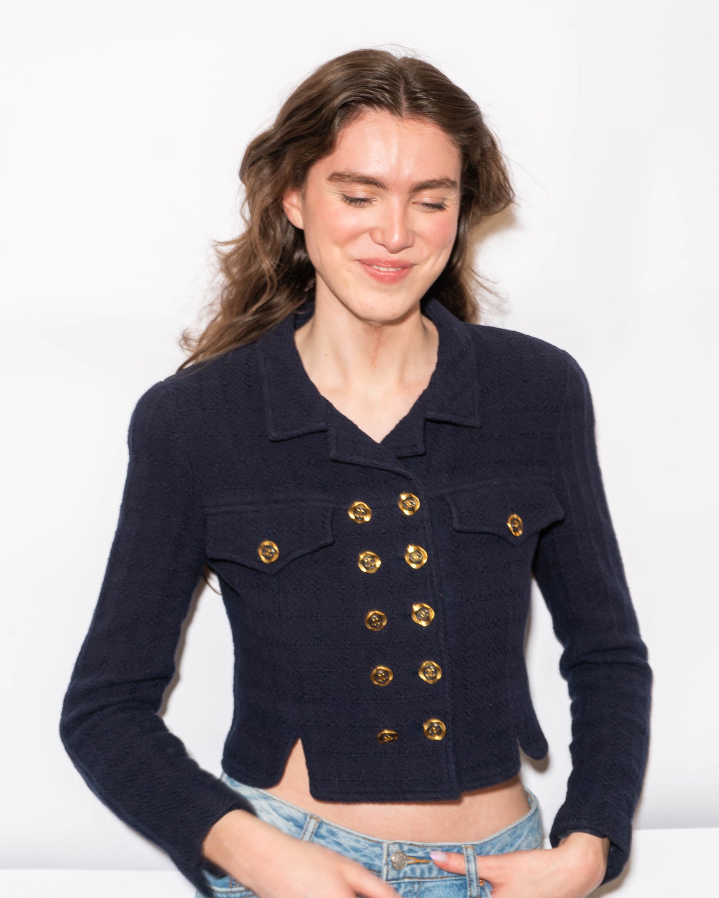 FR36 Chanel Cruise 1994 Double Breasted Cropped Cut Cotton Tweed Jacket