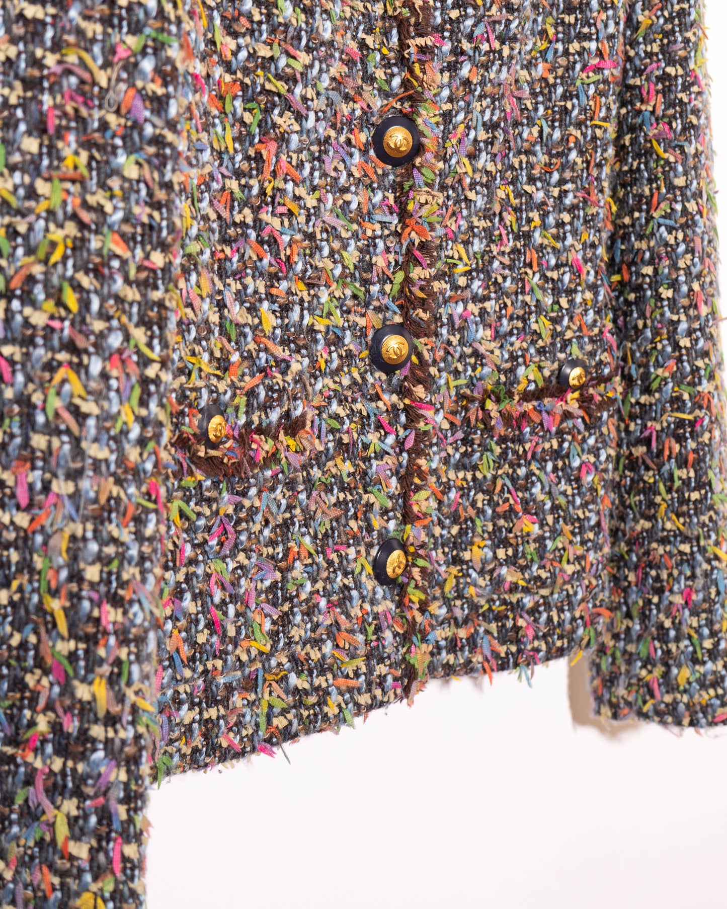 FR 36 Rare Chanel Fall 1993 Two Pocket Multicolor Fantasy Tweed Jacket