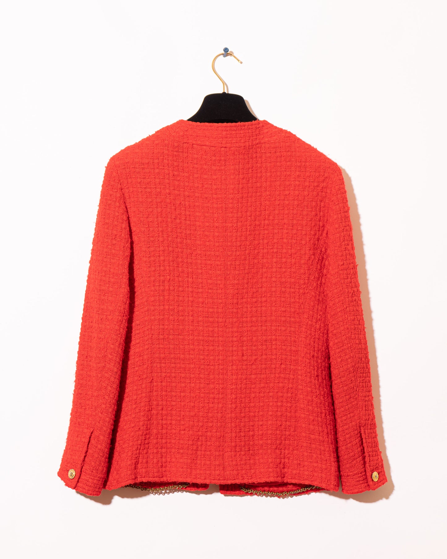 FR38-40 Rare Chanel Spring 1989 Four Pocket Collarless Bright Red Tweed Jacket