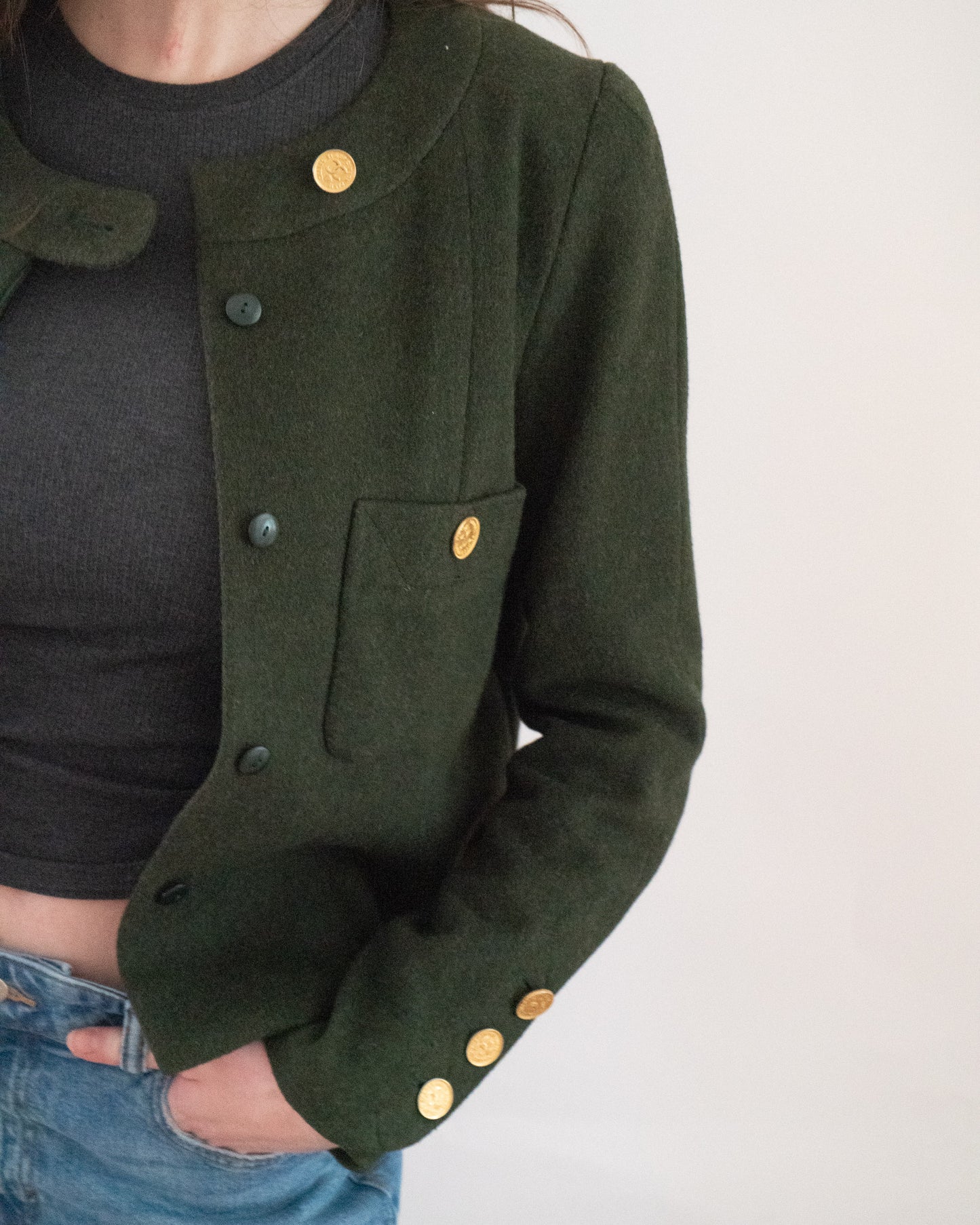 FR38-40 Chanel Fall 1988 Collarless Two Pocket Wool Jacket - Vintage Chanel Jacket -   - Rarchive.