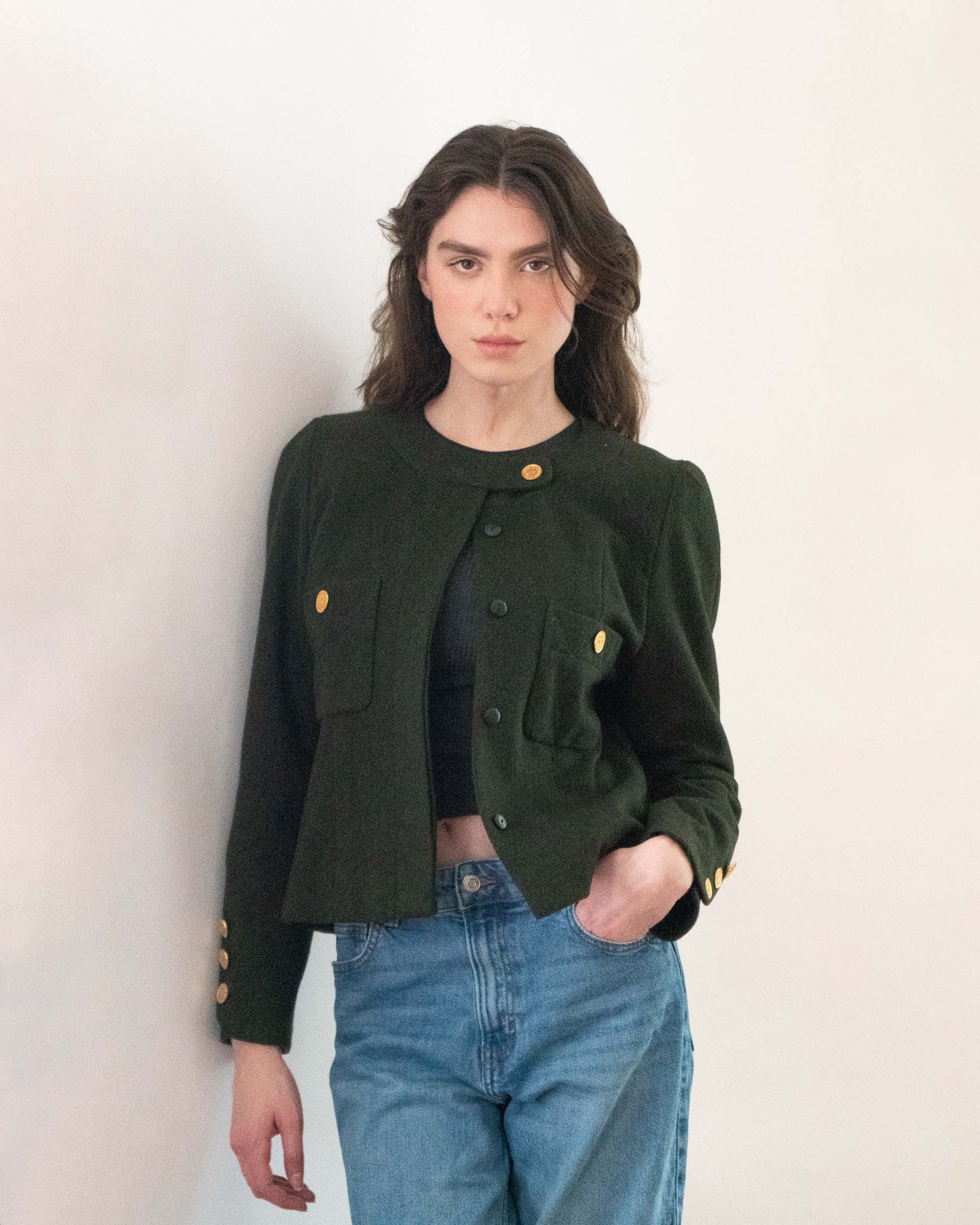 FR38-40 Chanel Fall 1988 Collarless Two Pocket Wool Jacket - Vintage Chanel Jacket -   - Rarchive.