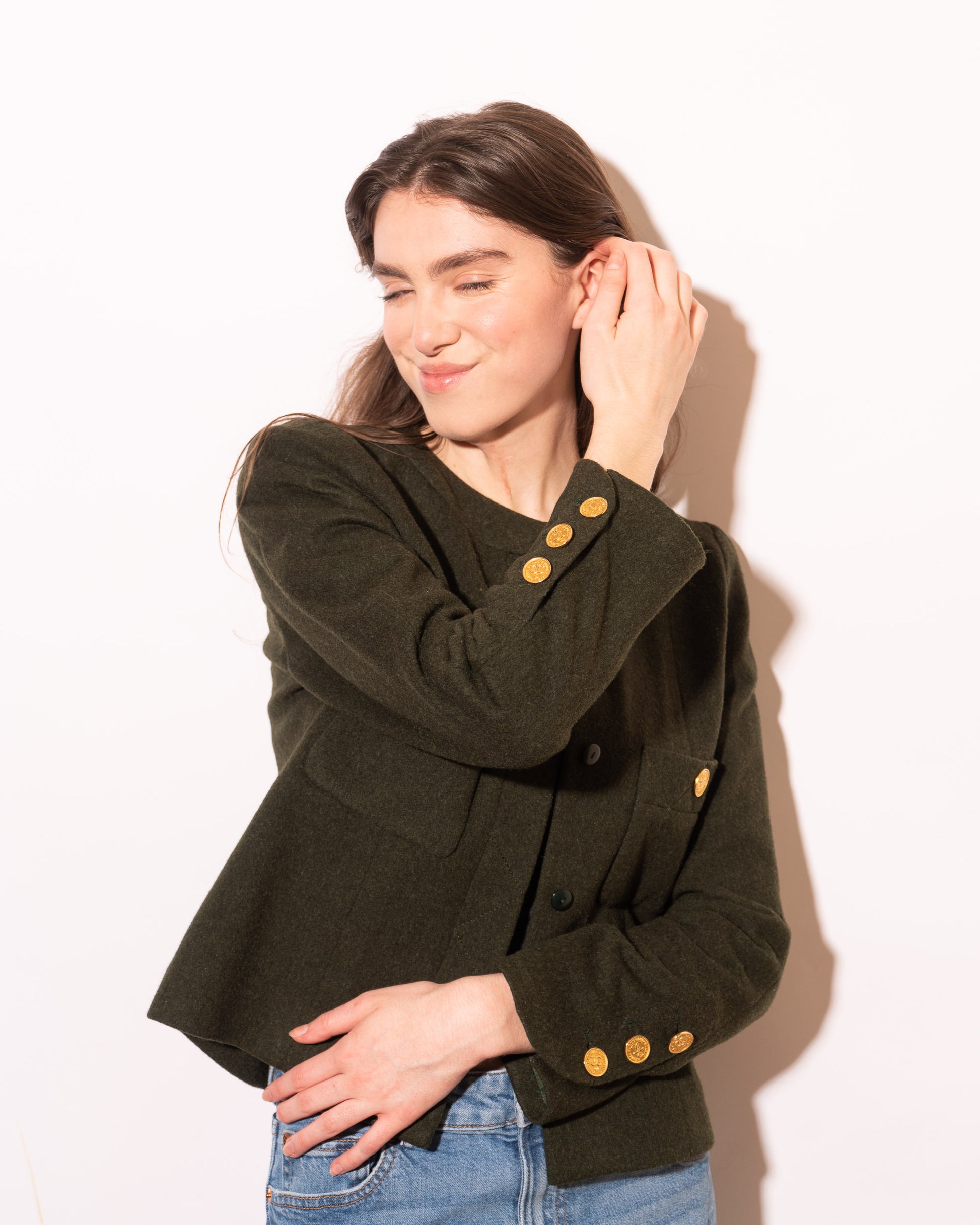 FR38-40 Chanel Fall 1988 Collarless Two Pocket Wool Jacket - Vintage Chanel Jacket -   - Rarchive.