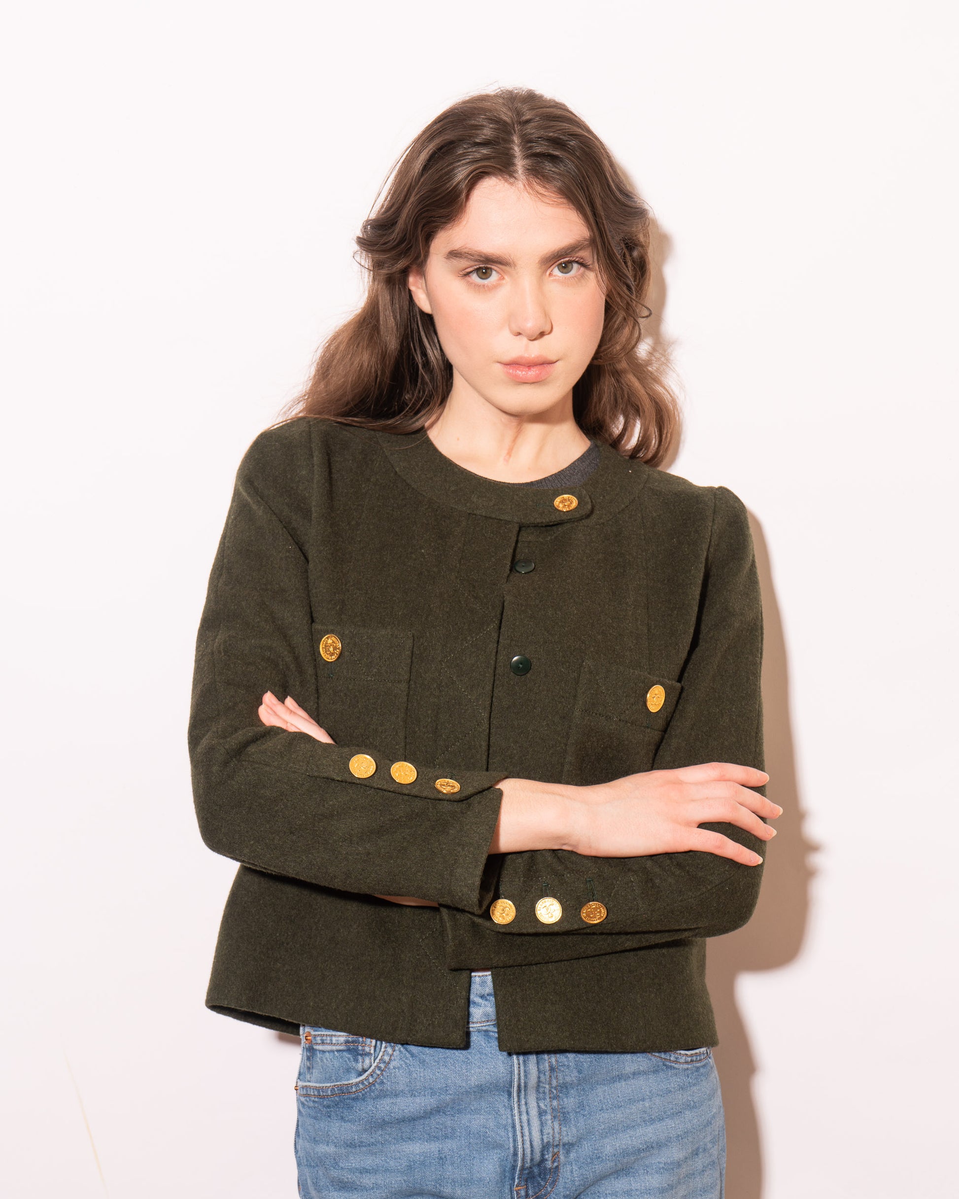 FR38-40 Chanel Fall 1988 Collarless Two Pocket Wool Jacket - Vintage Chanel Jacket -   - Rarchive.