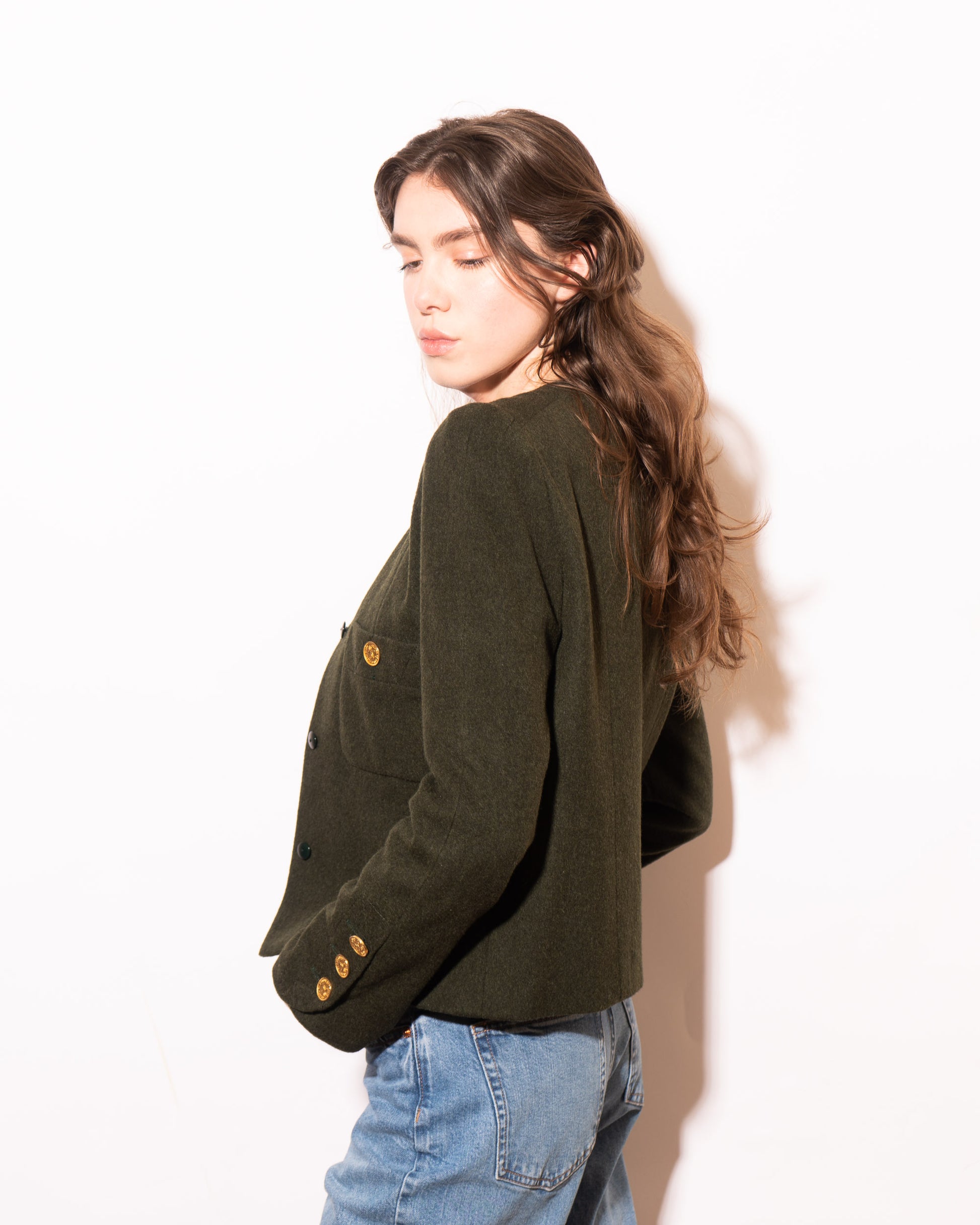 FR38-40 Chanel Fall 1988 Collarless Two Pocket Wool Jacket - Vintage Chanel Jacket -   - Rarchive.