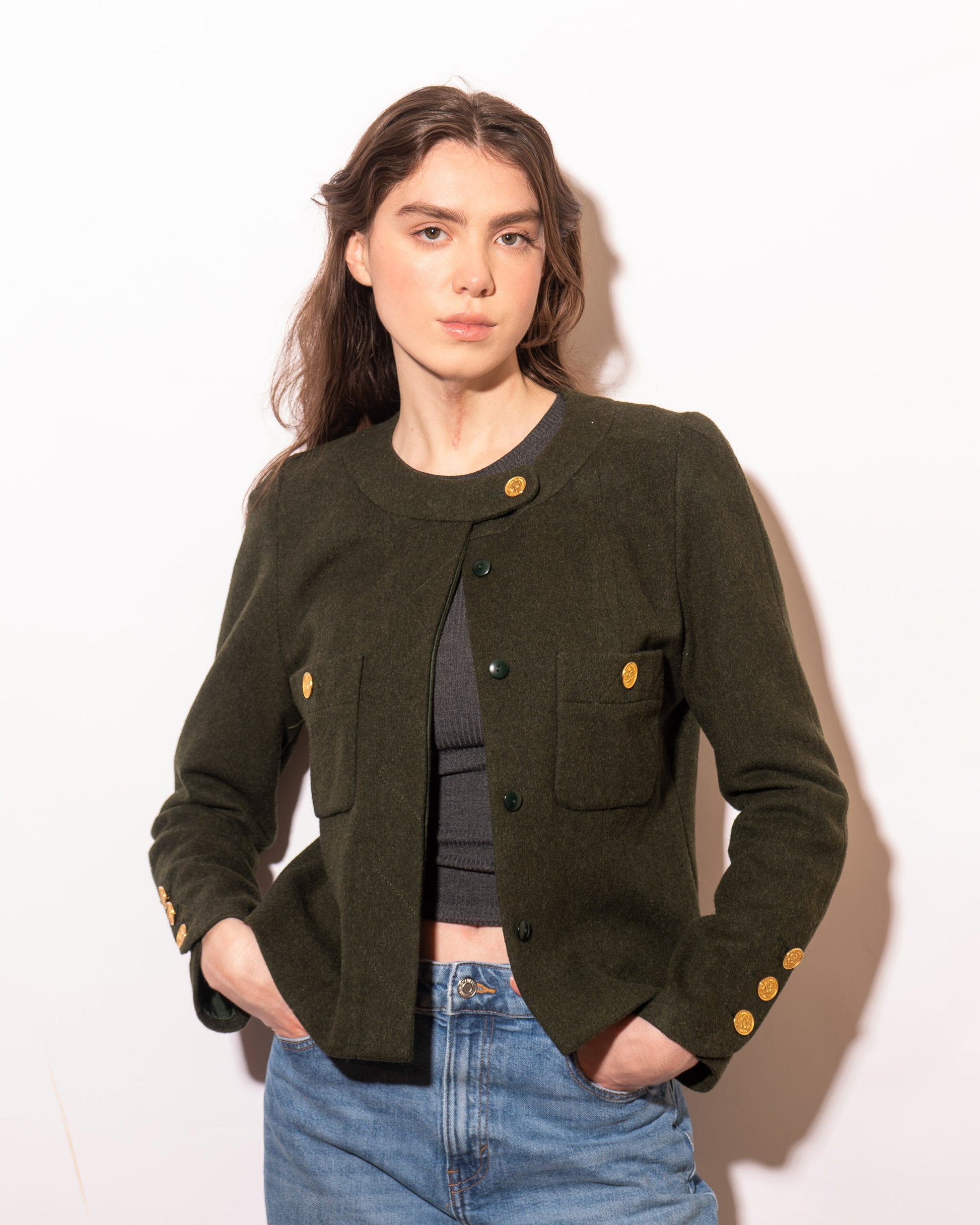 FR38-40 Chanel Fall 1988 Collarless Two Pocket Wool Jacket - Vintage Chanel Jacket -   - Rarchive.