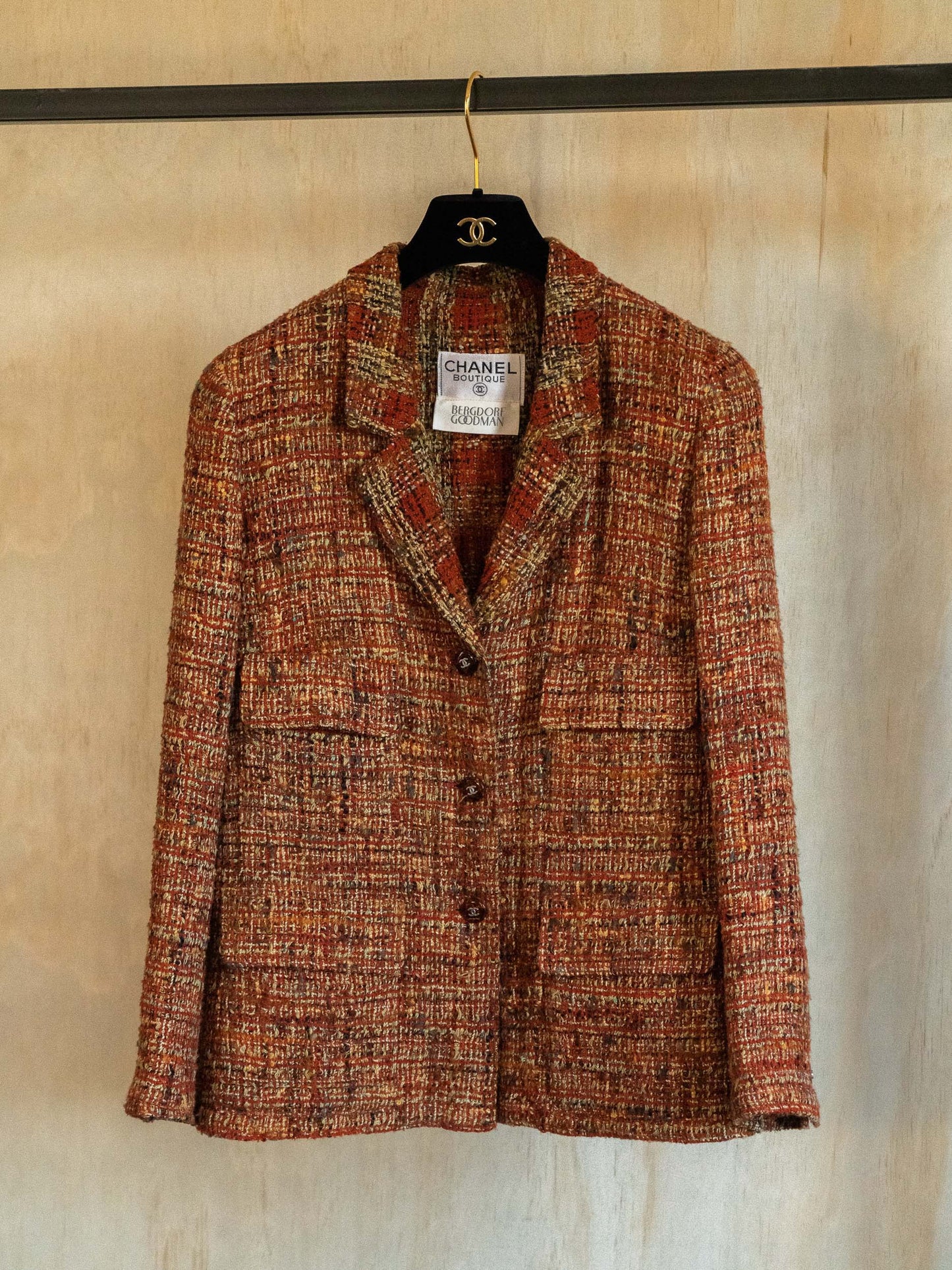 FR38-42 Chanel Fall 1998 Four Pocket Brown Fantasy Tweed Jacket