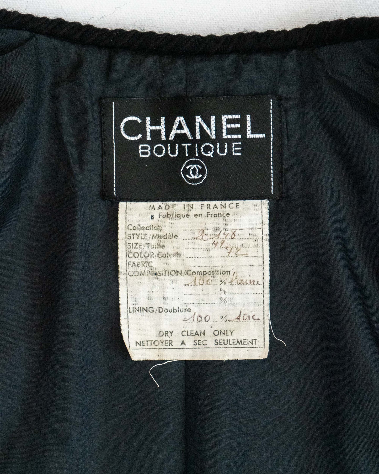 FR40-42 Chanel Fall 1986 Collarless Four Pocket Black and Brown Houndstooth Wool Tweed Jacket