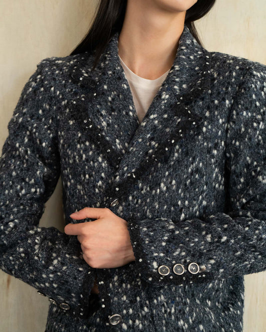 FR40-42 Rare Chanel Fall 2001 Two Pocket Charcoal Fantasy Tweed Jacket
