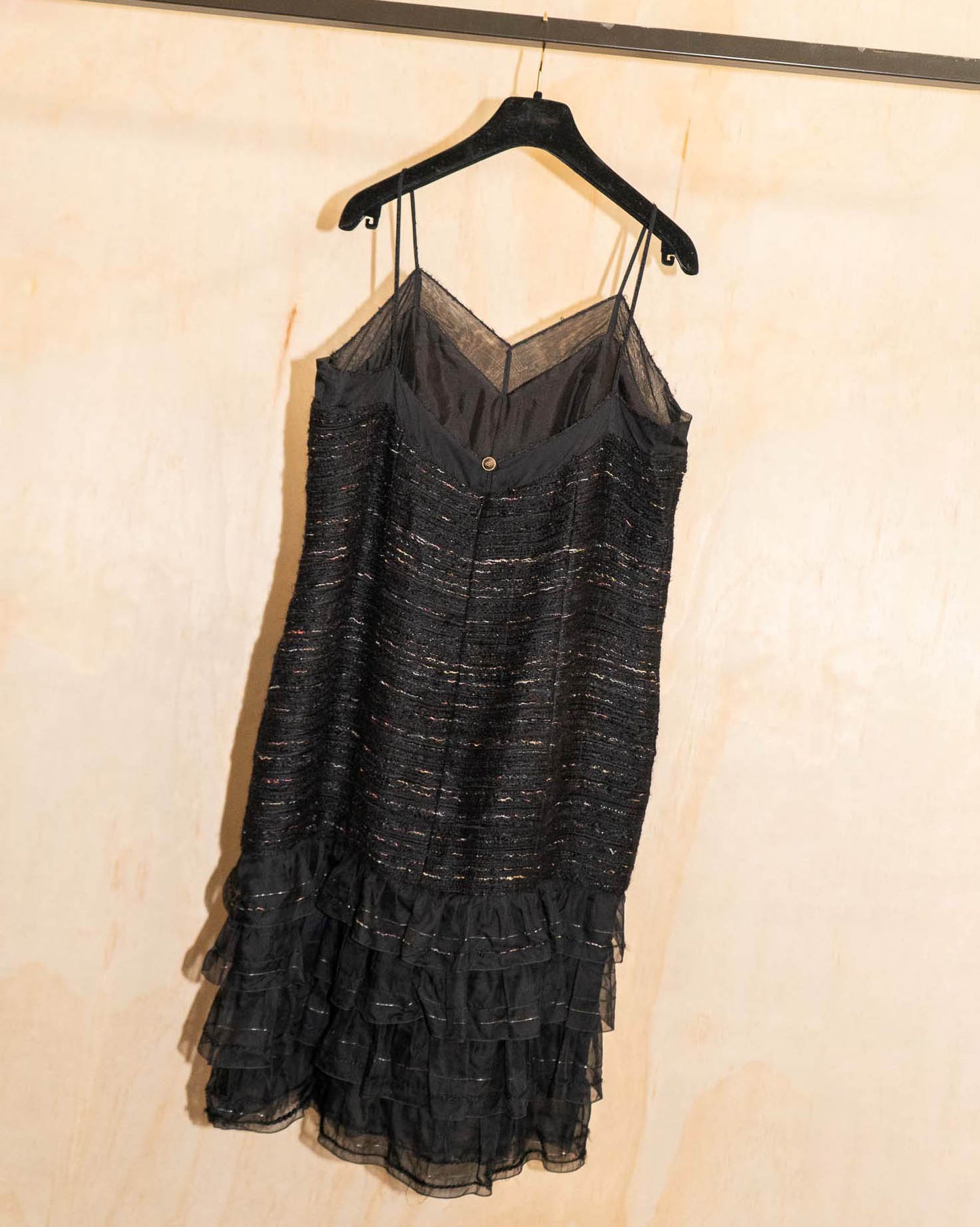FR42-44 Chanel Fall 2004 Tweed Slip Dress with Tiered Organza Hem