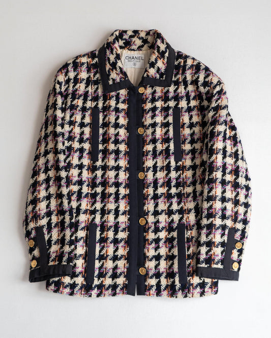 FR38-42 Chanel Fall 1987 Four Pocket Jacket in Multicolor Houndstooth Tweed