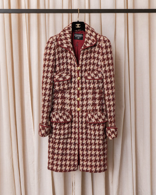 FR34-36 Rare Chanel Fall 1990 Four Pocket Houndstooth Tweed Coat