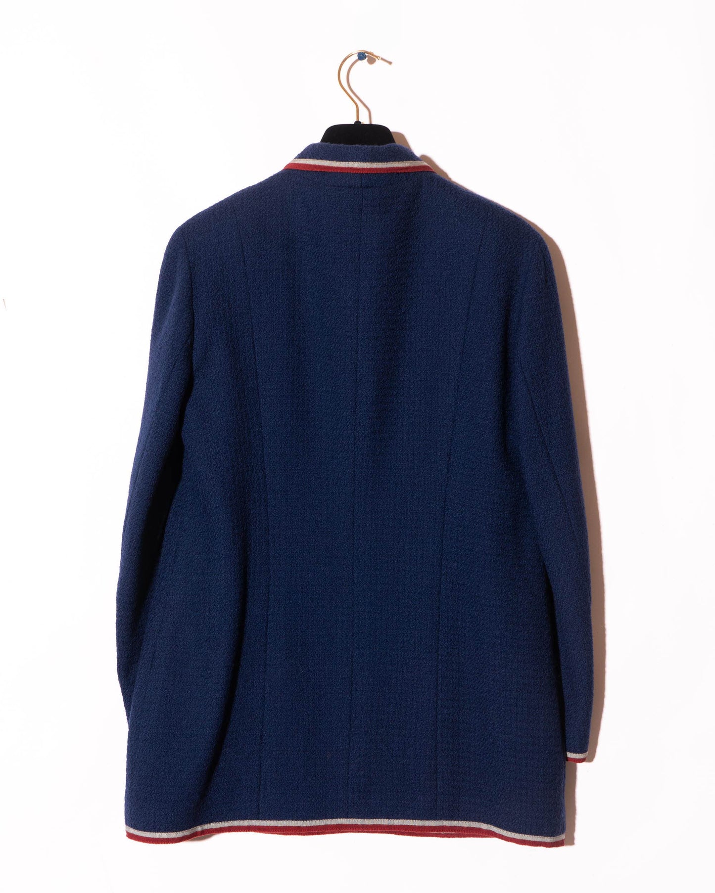FR38-40 Chanel Fall 1989 Double Breasted Nautical Style Four Pocket Red and Grey Trim Wool Jacket